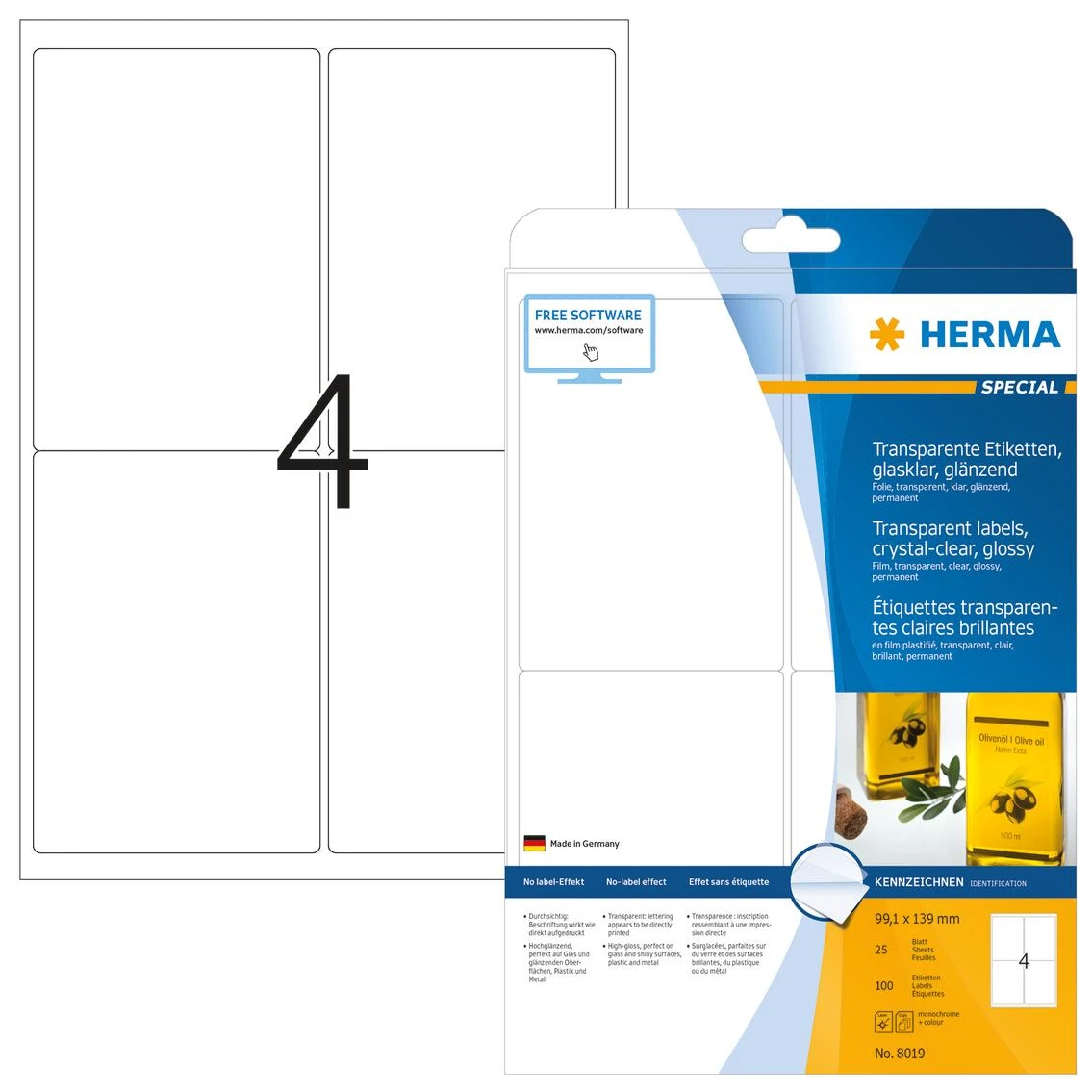 Herma Lipnios etiketės 99,1 x 139 mm / 100 vnt (8019)