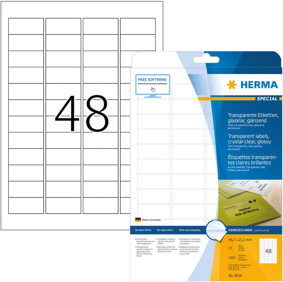 HERMA 8016 etiketė spausdinimui Permatomas Lipni spausdintuvo etiketė