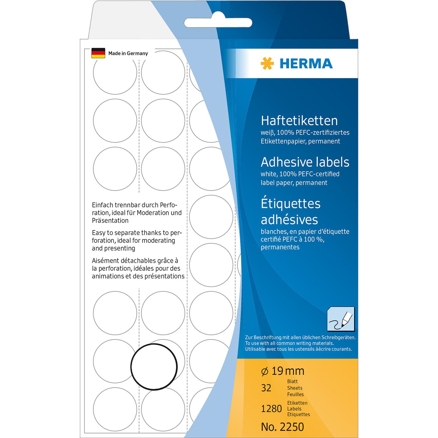 Herma Lipnios etiketės, apvalas, balta 19 mm 1280 vnt - 2250