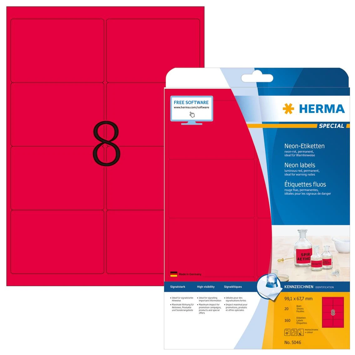 Herma Color etiketės 5046, A4, 99,1 x 67,7 mm, matinė blizgus popierius, 160 vnt (5046)