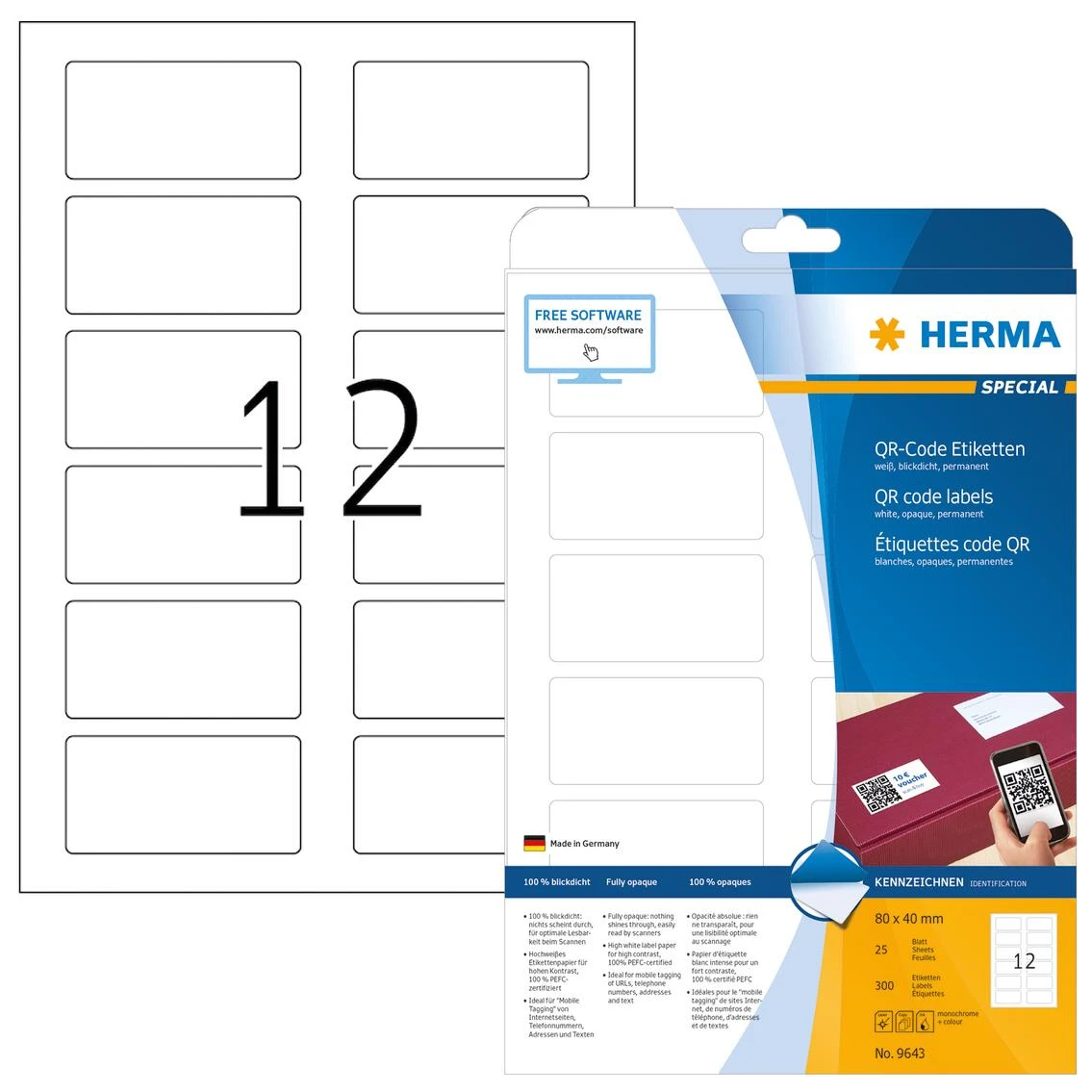 „Herma“ etiketės QR kodams 80x40 mm (9643)
