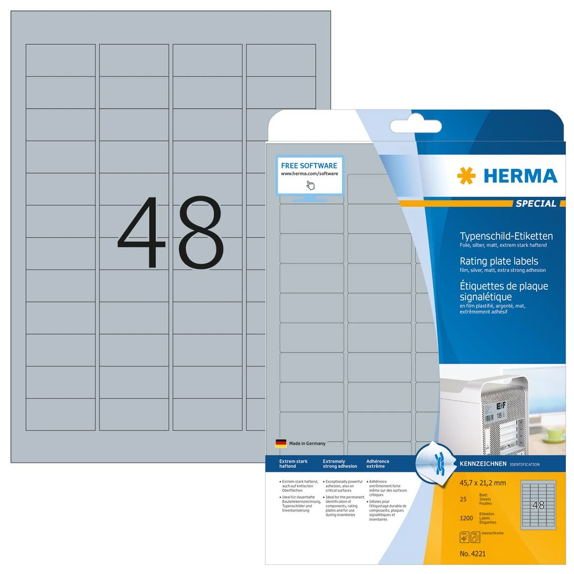 Herma Foil etiketės A4, lauko, sidabrinė matinė folija, 1200 vnt (4221)
