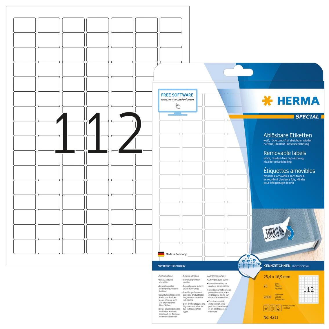 HERMA Etiketten A4 baltas 25,4x16,9 mm ablösb. Papier 2800 St.