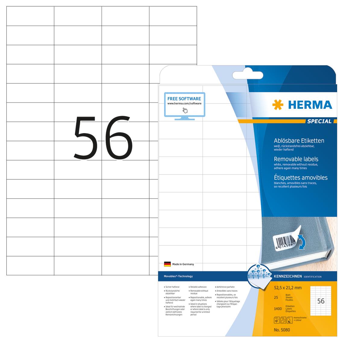 HERMA Etik. A4 baltas 52,5x21,2 mm ablösbar Papier 1400 St.