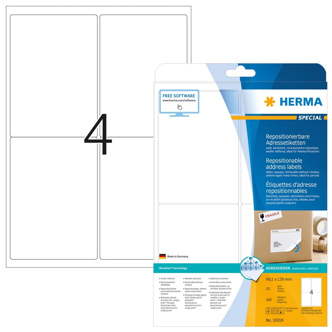 Herma HERMA Adressetik. A4 baltas 99,1x139 mm Papier pakuotė 100 St.