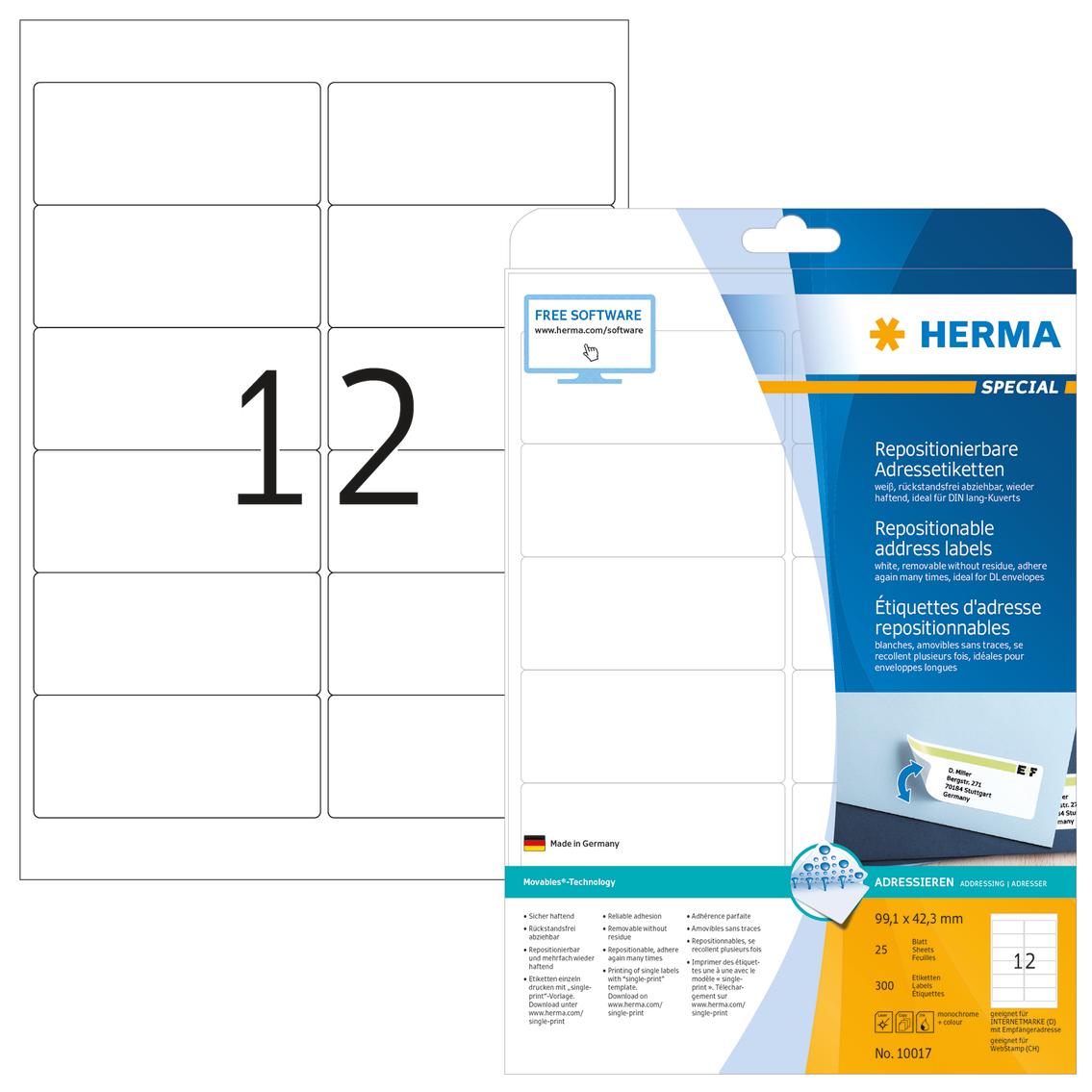 Herma Adreso etiketė A4 99,1x42,3mm balta, 25 lapai