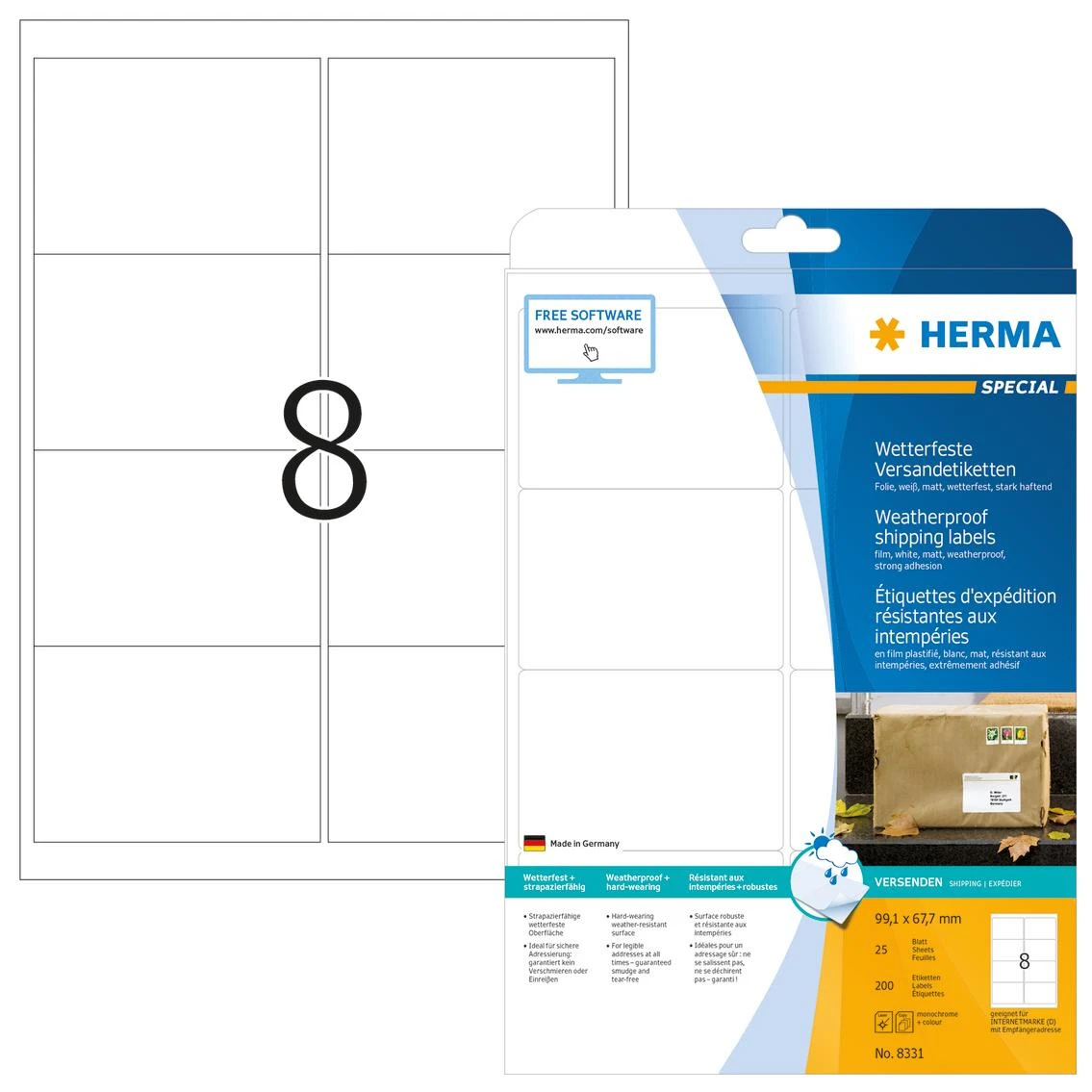 Herma Adresų etiketės A4, 200 vnt (8331)