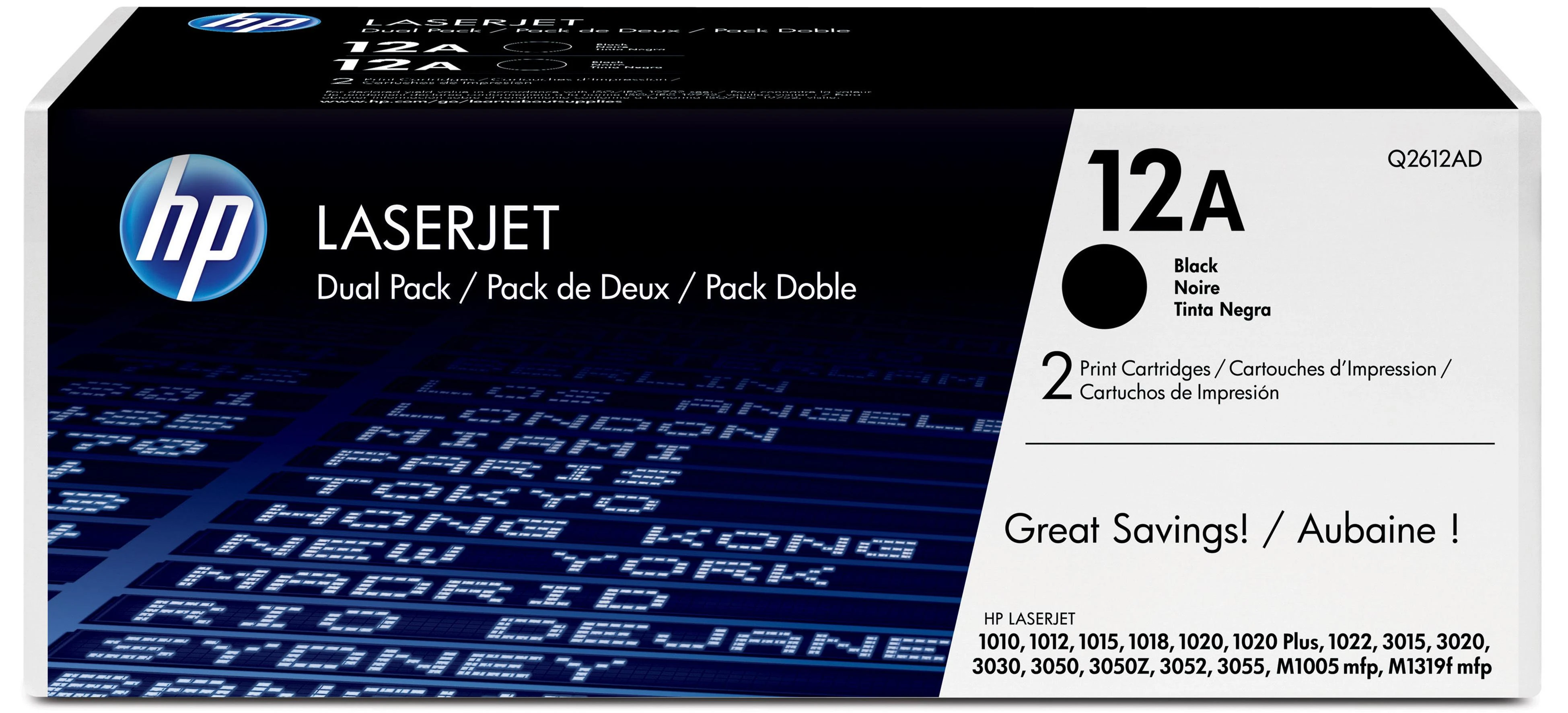 Hewlett Packard (HP) HP 12A 2 pak. Juodas Toneris kasetė, 2x2000 puslapių, skirta LaserJet 1018,1020,3020,3030,3055