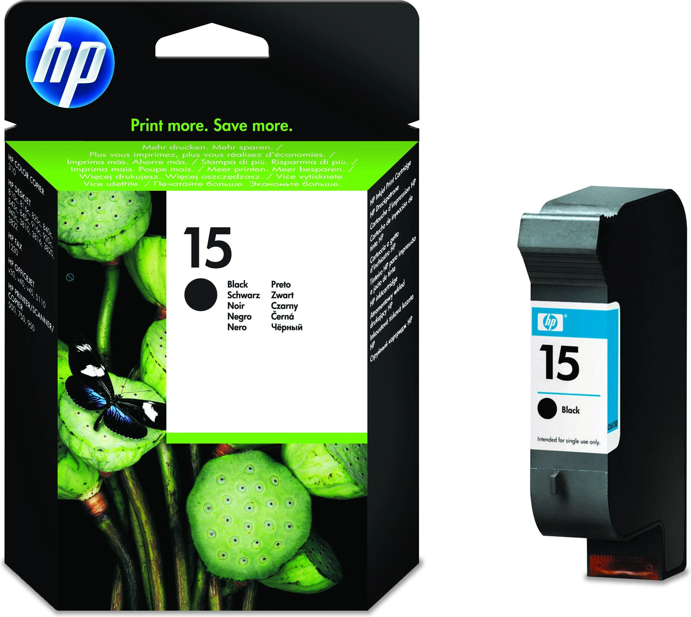 Hewlett Packard (HP) HP 15 Juodas rašalo kasetė, 495 puslapiai, skirta HP DeskJet 810, 840, 843c, Photosmart Color 750, 950, Officejet V40
