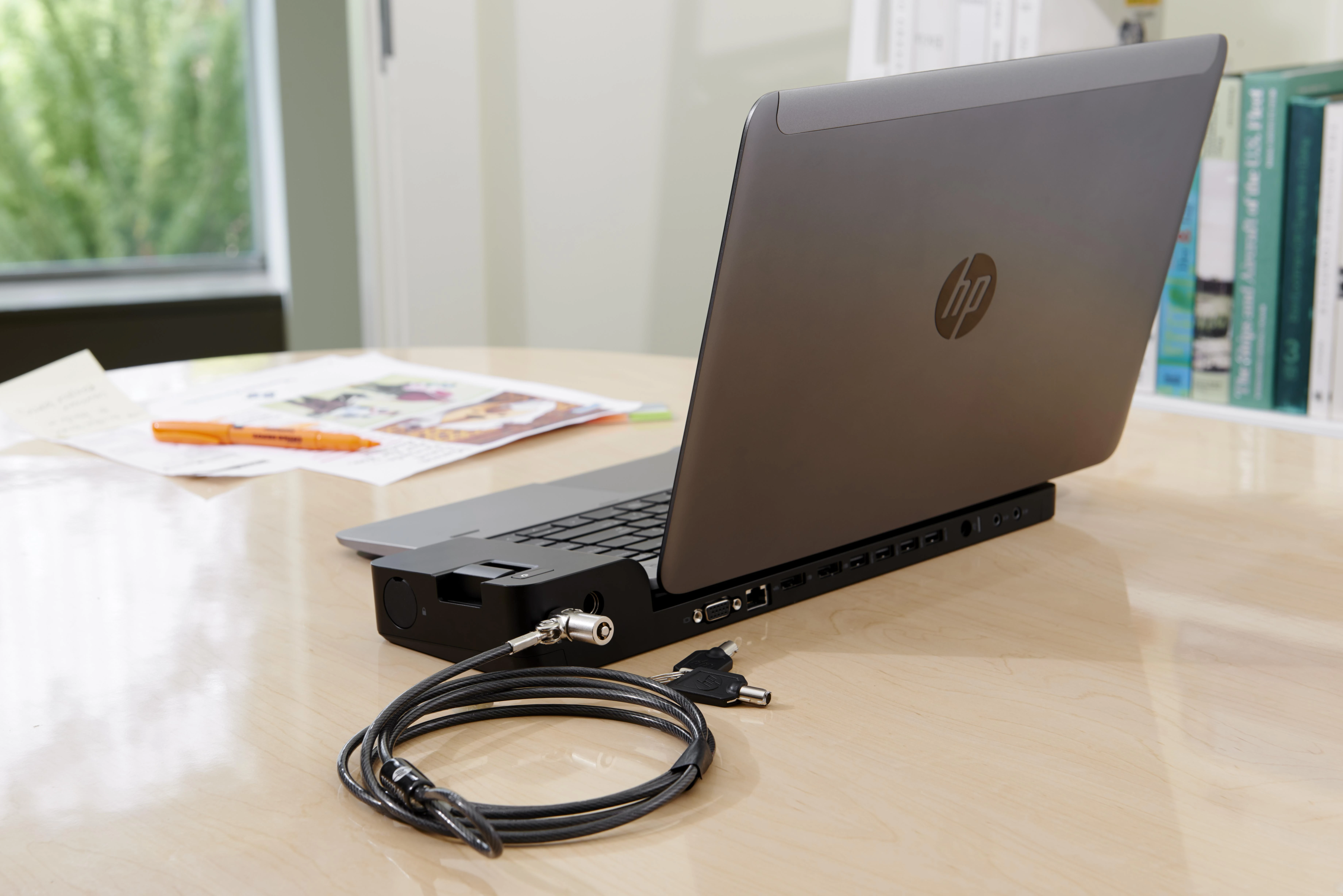 Hewlett Packard (HP) „HP UltraSlim“ prijungimo stotis 65 W – 4 x USB 3.0, 2 x DisplayPort 1.2, 1 x VGA, 1 x RJ-45, 1 x Linijinis įvestis, 1 x Linijinis išvestis