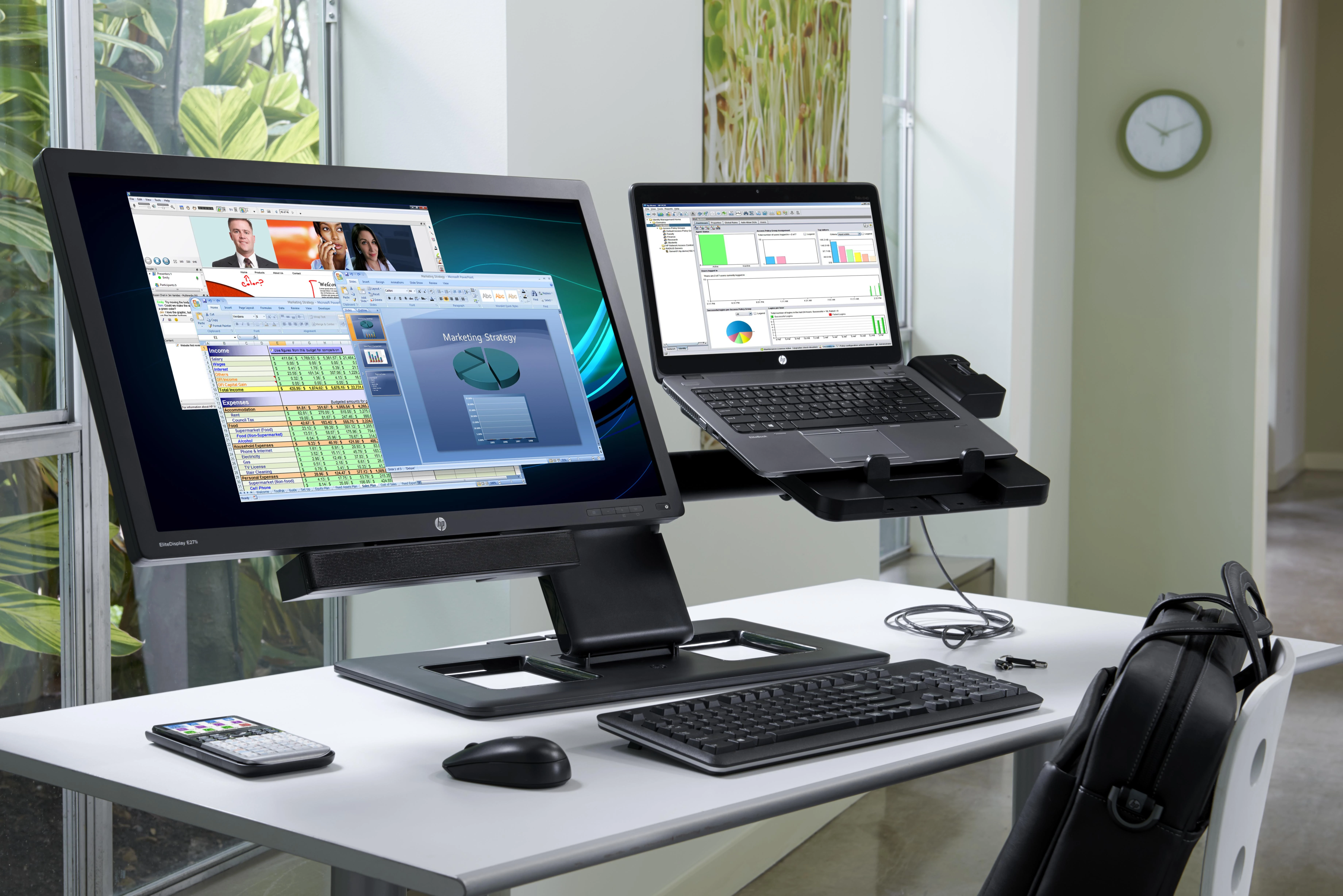 Hewlett Packard (HP) „HP UltraSlim“ prijungimo stotis 65 W – 4 x USB 3.0, 2 x DisplayPort 1.2, 1 x VGA, 1 x RJ-45, 1 x Linijinis įvestis, 1 x Linijinis išvestis