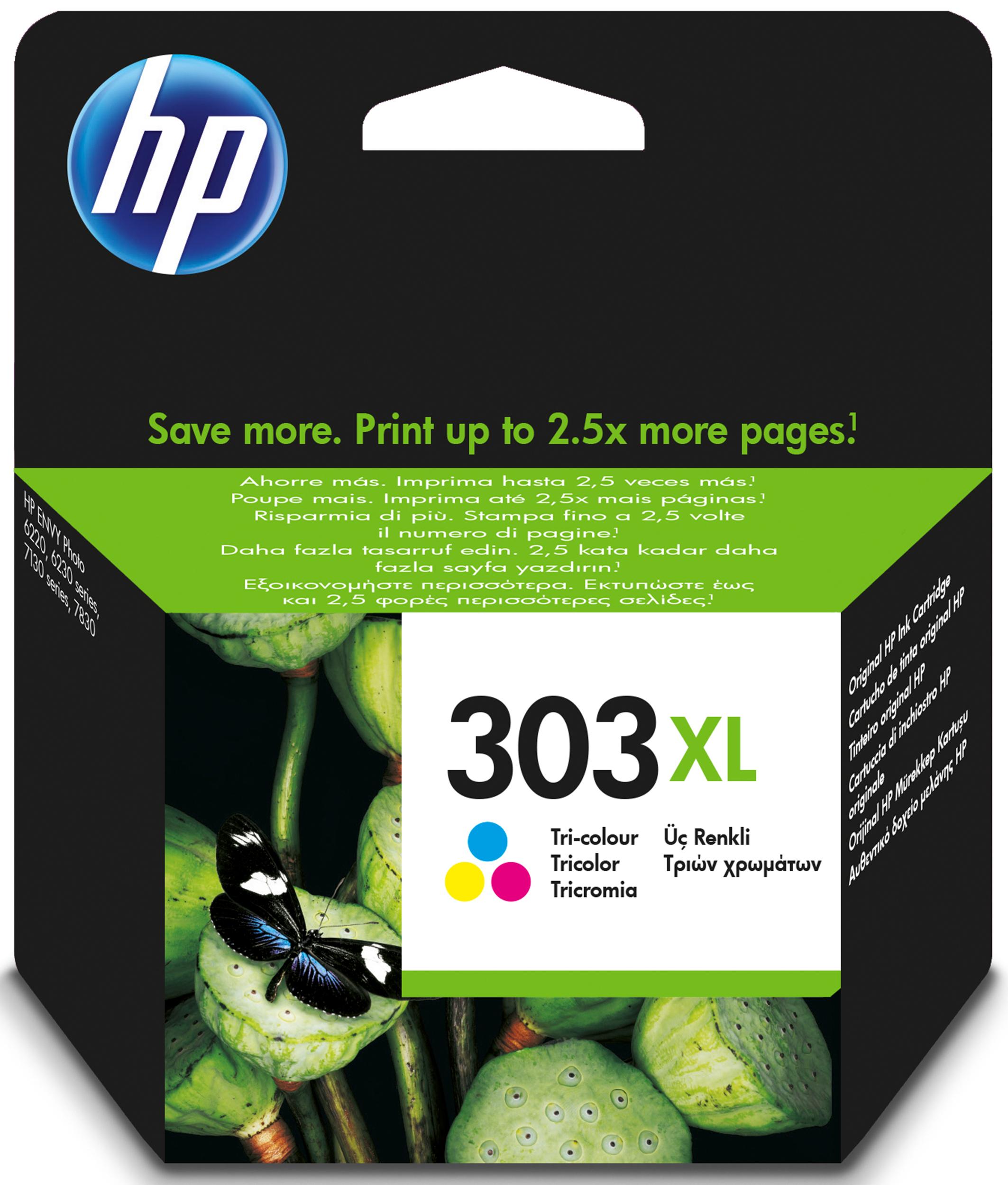 Hewlett Packard (HP) HP 303XL didelės talpos trijų spalvų originali rašalo kasetė (415 puslapių)