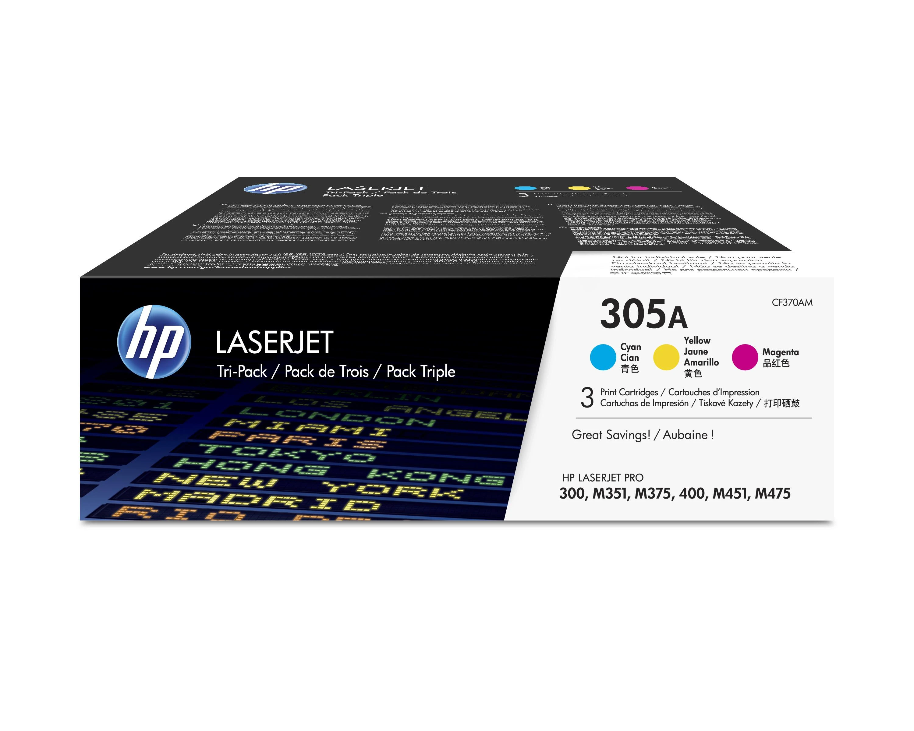 Hewlett Packard (HP) HP 305A LJ Pro 400/300, Color M351/M375/M475/M451 series C,M,Y rinkinys (kiekvienas 2 600 puslapių)