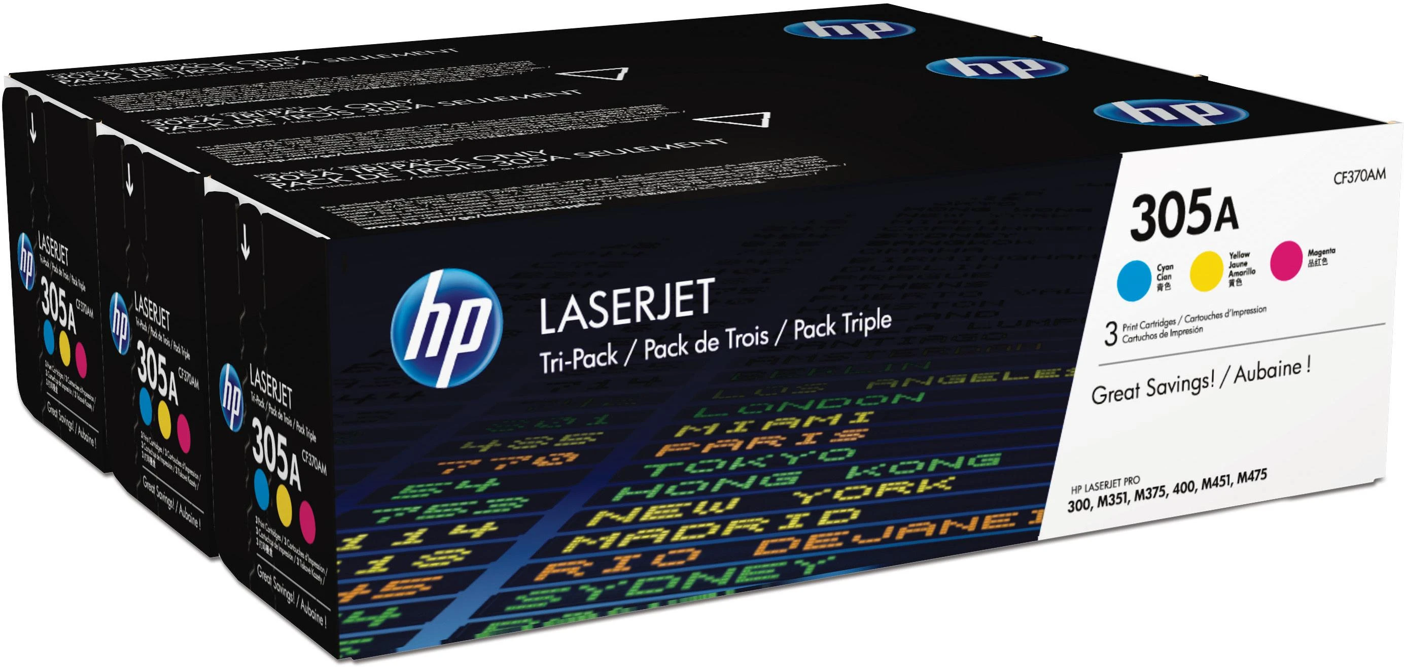 Hewlett Packard (HP) HP 305A LJ Pro 400/300, Color M351/M375/M475/M451 series C,M,Y rinkinys (kiekvienas 2 600 puslapių)