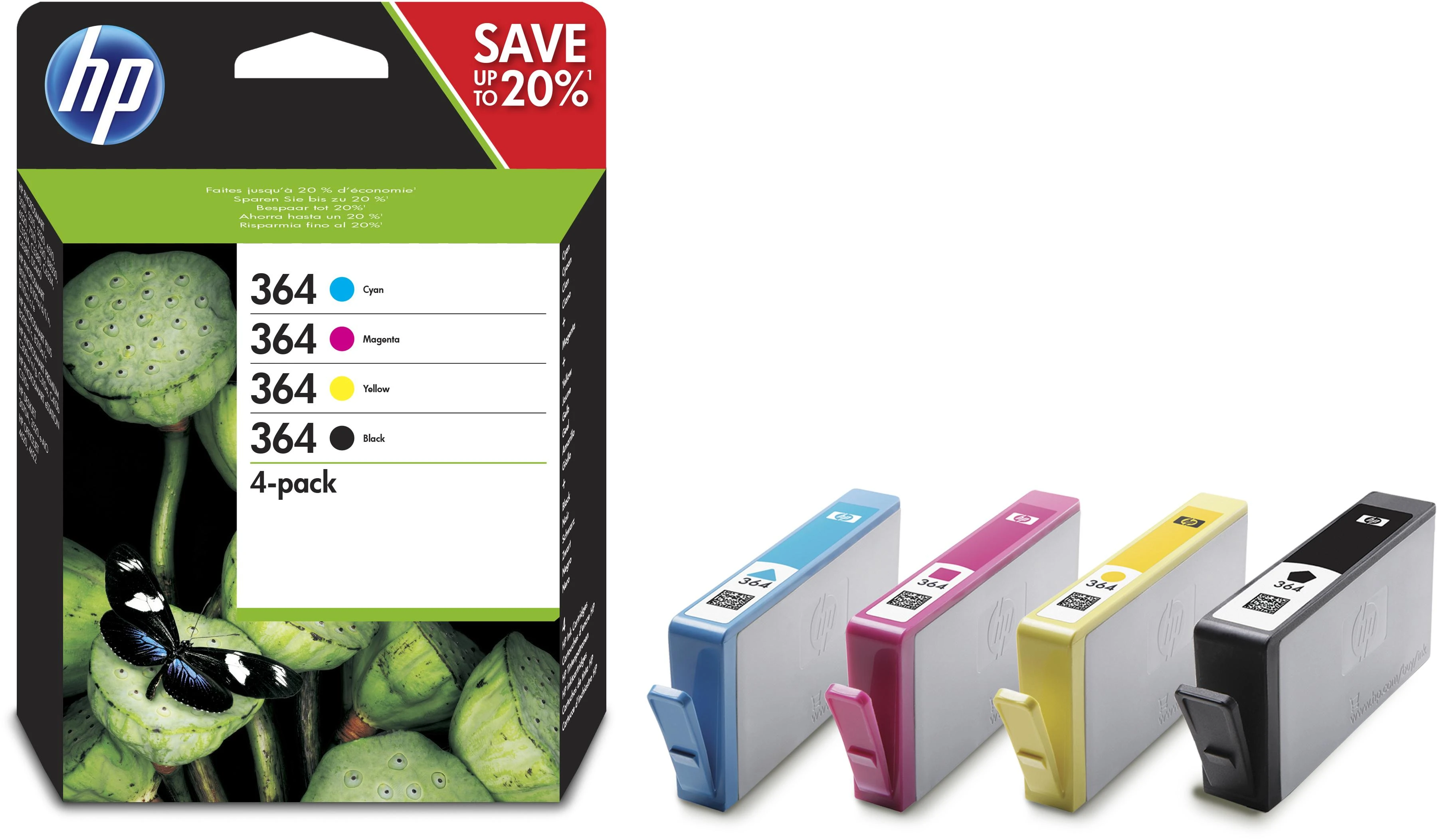 Hewlett Packard (HP) HP 364 4-Pack (N9J73AE) Rašalinių kasečių komplektas, C/M/Y/BK