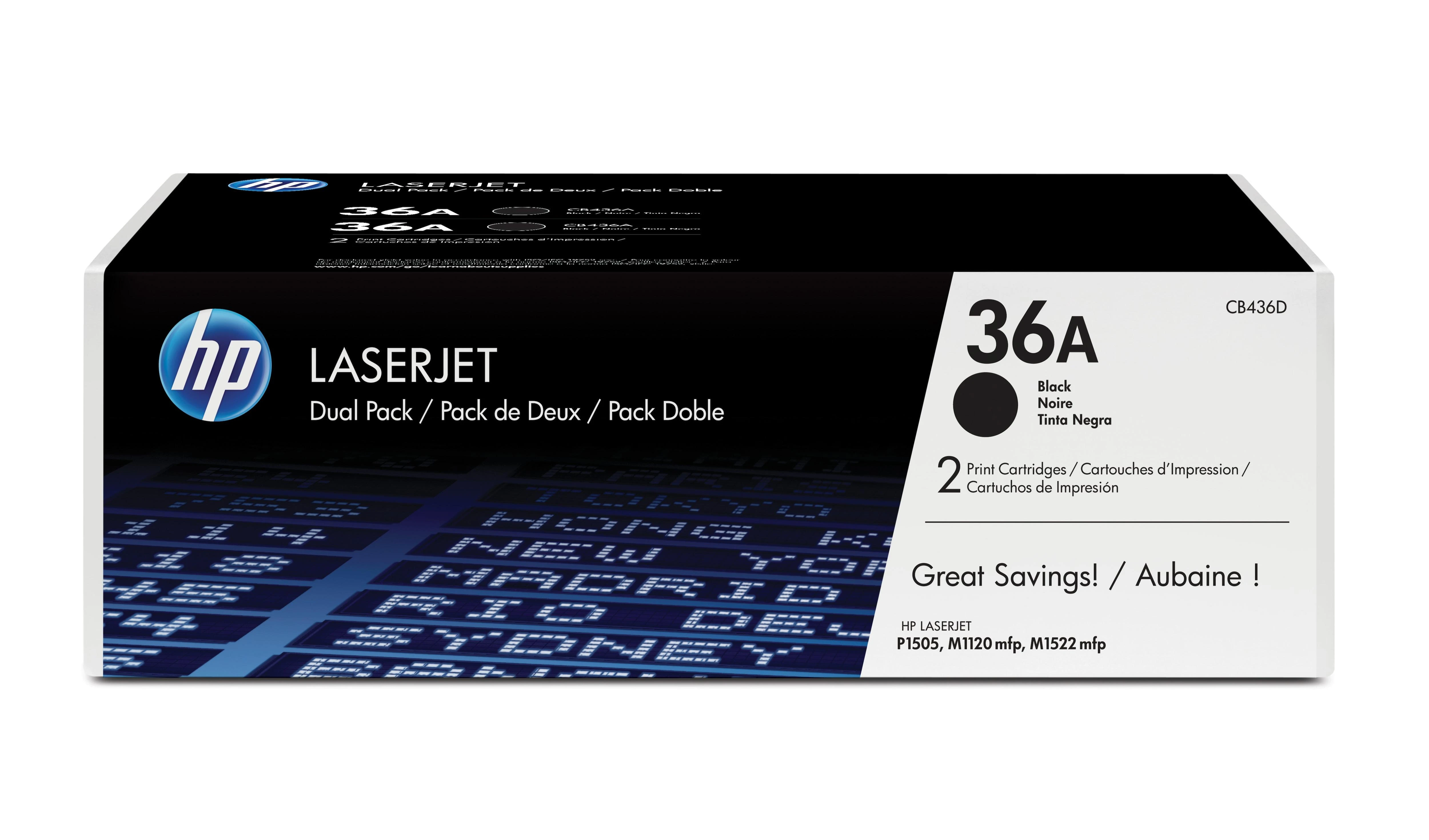 Hewlett Packard (HP) HP Toneris Juodas 36A, skirtas LaserJet 1505/1522, dvigubas paketas (2x2 000 puslapių)