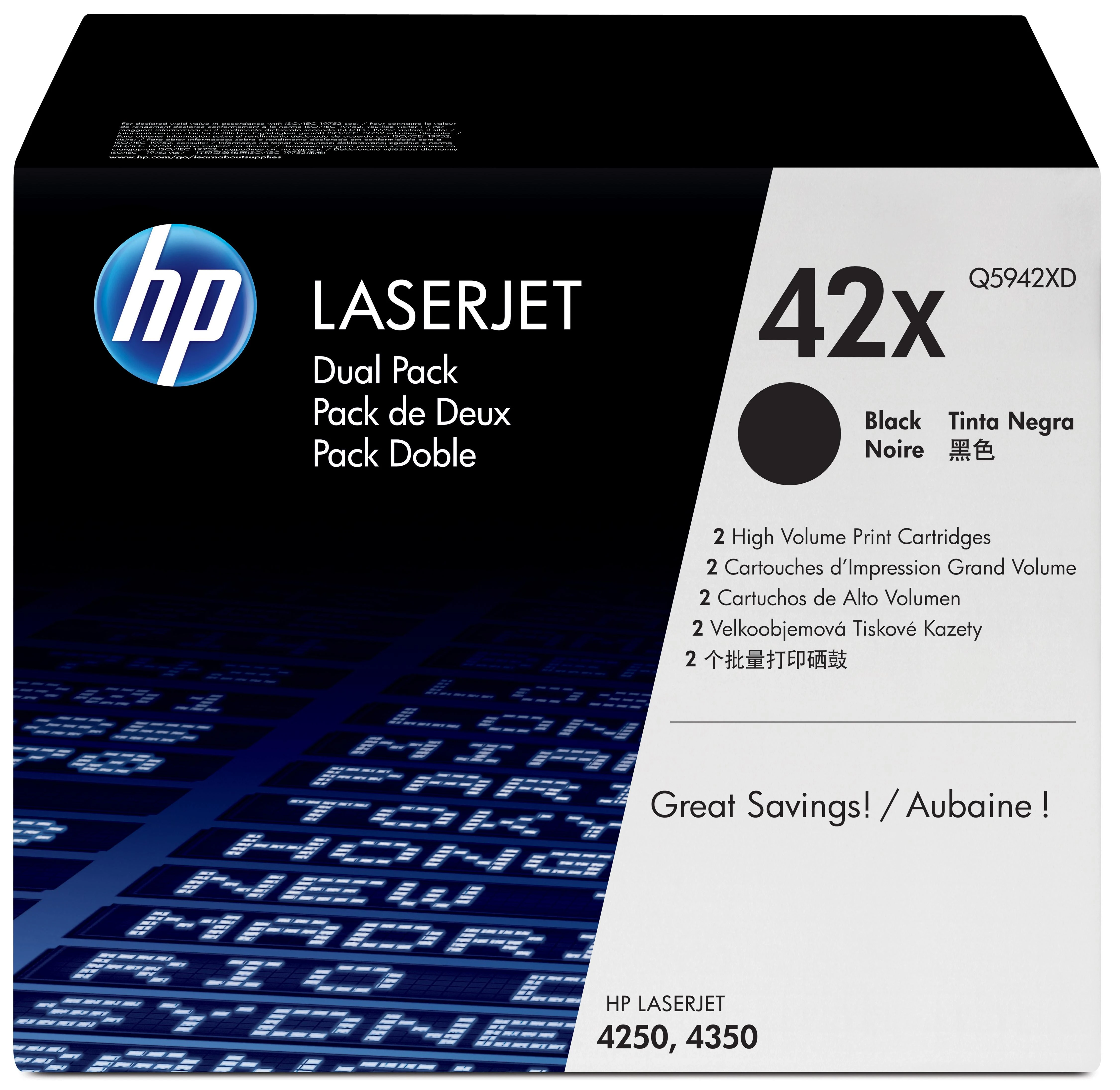 Hewlett Packard (HP) HP Toneris Juodas 42X for LaserJet 4250/4350 2-pack (2x20.000 pages)