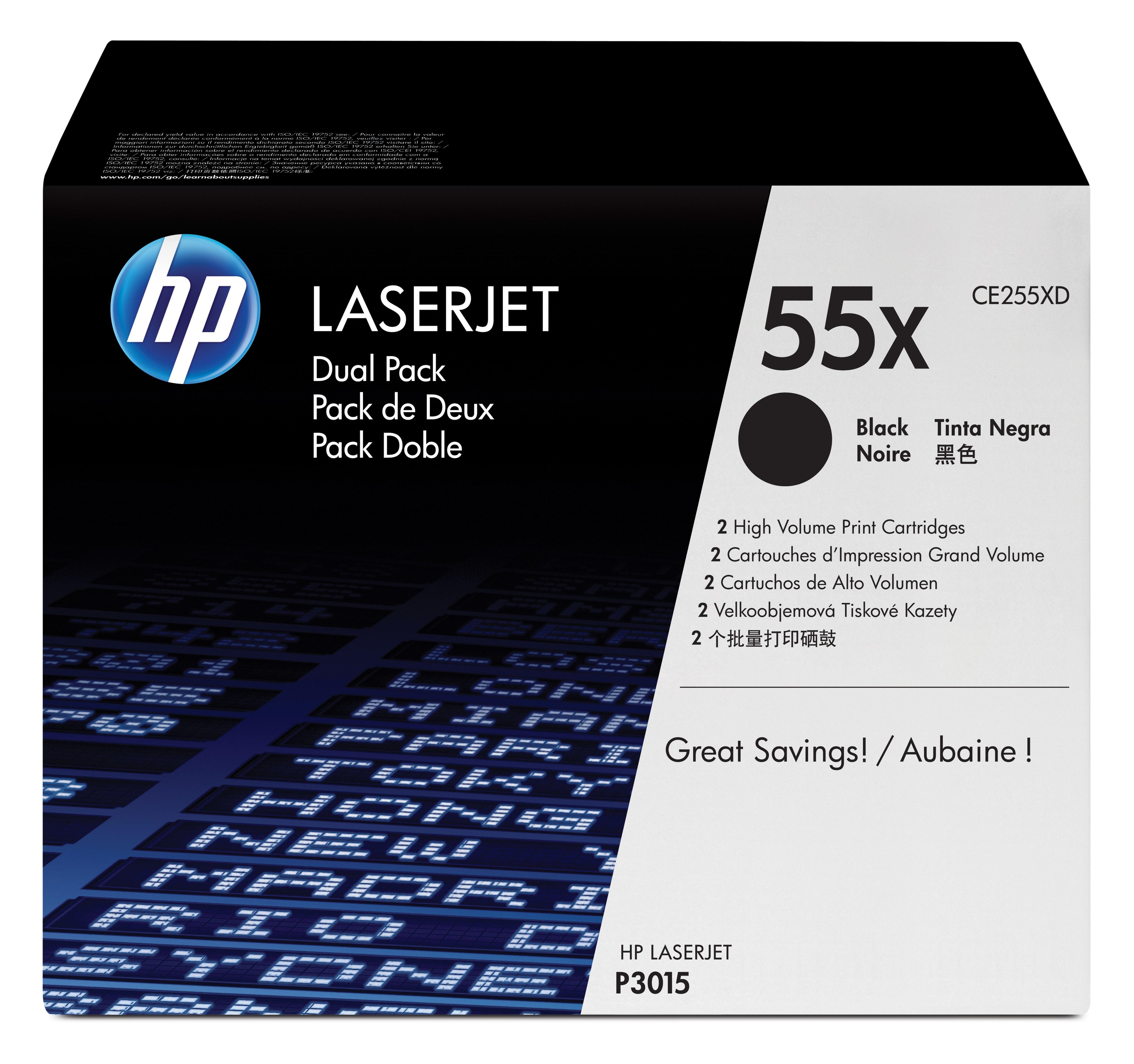 Hewlett Packard (HP) HP Toneris Juodas 55X, skirtas P3015 LaserJet Dvigubas paketas (12 500 puslapių)