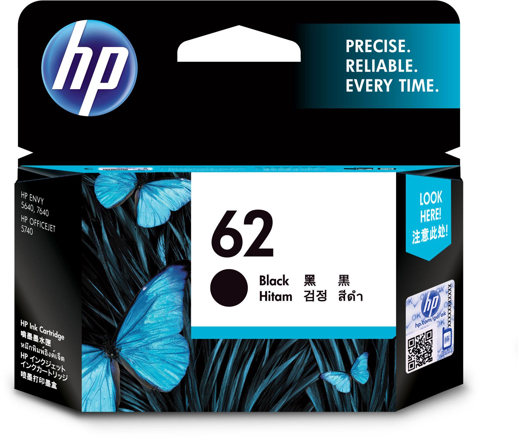 Hewlett Packard (HP) HP 62 Juodas rašalo kasetė, 200 puslapių, skirta HP ENVY 5540, 5640, 5740