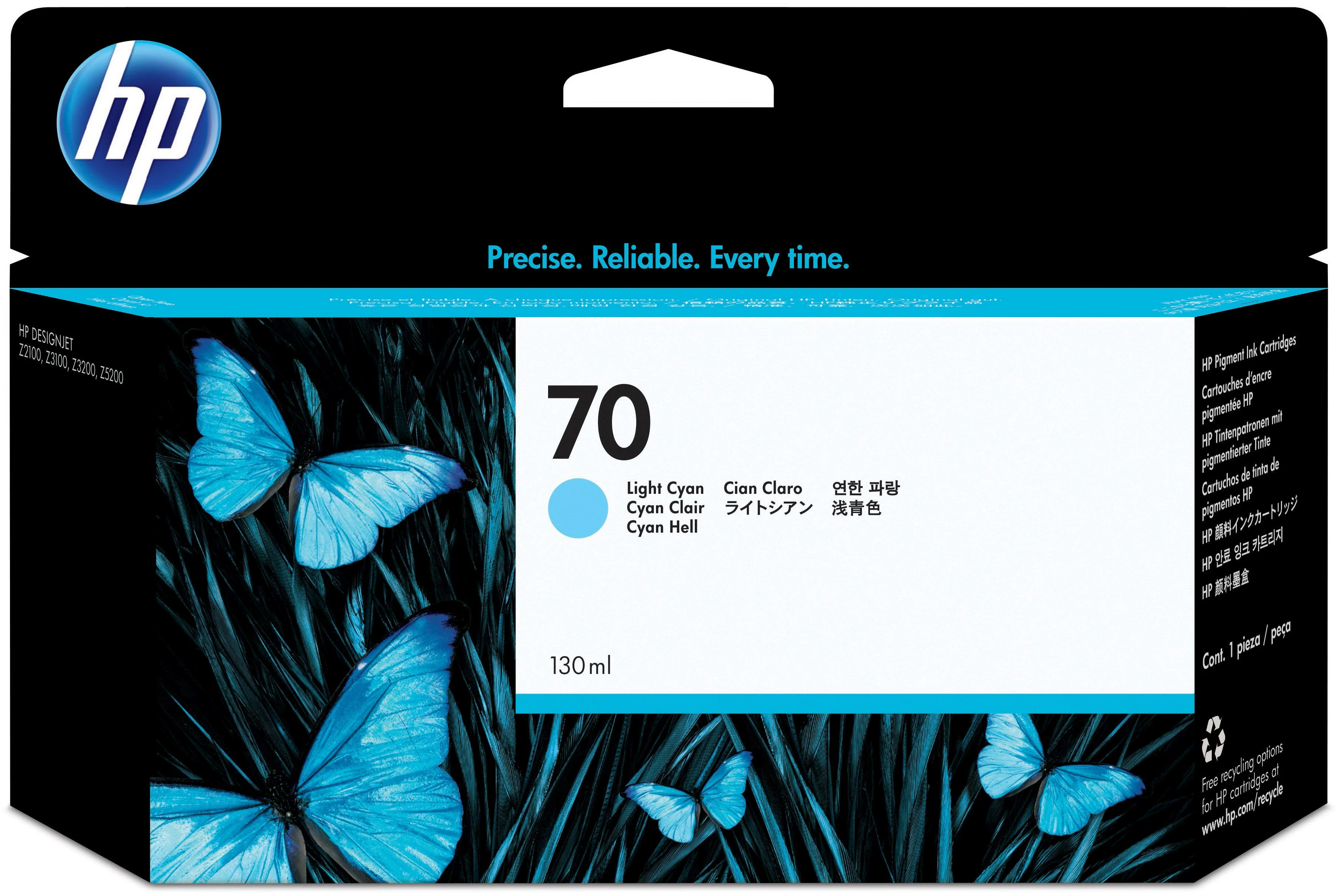 Hewlett Packard (HP) HP nr.70 Rašalo krepšelis. Šviesiai žalsvai mėlyna su Vivera rašalu (130 ml)