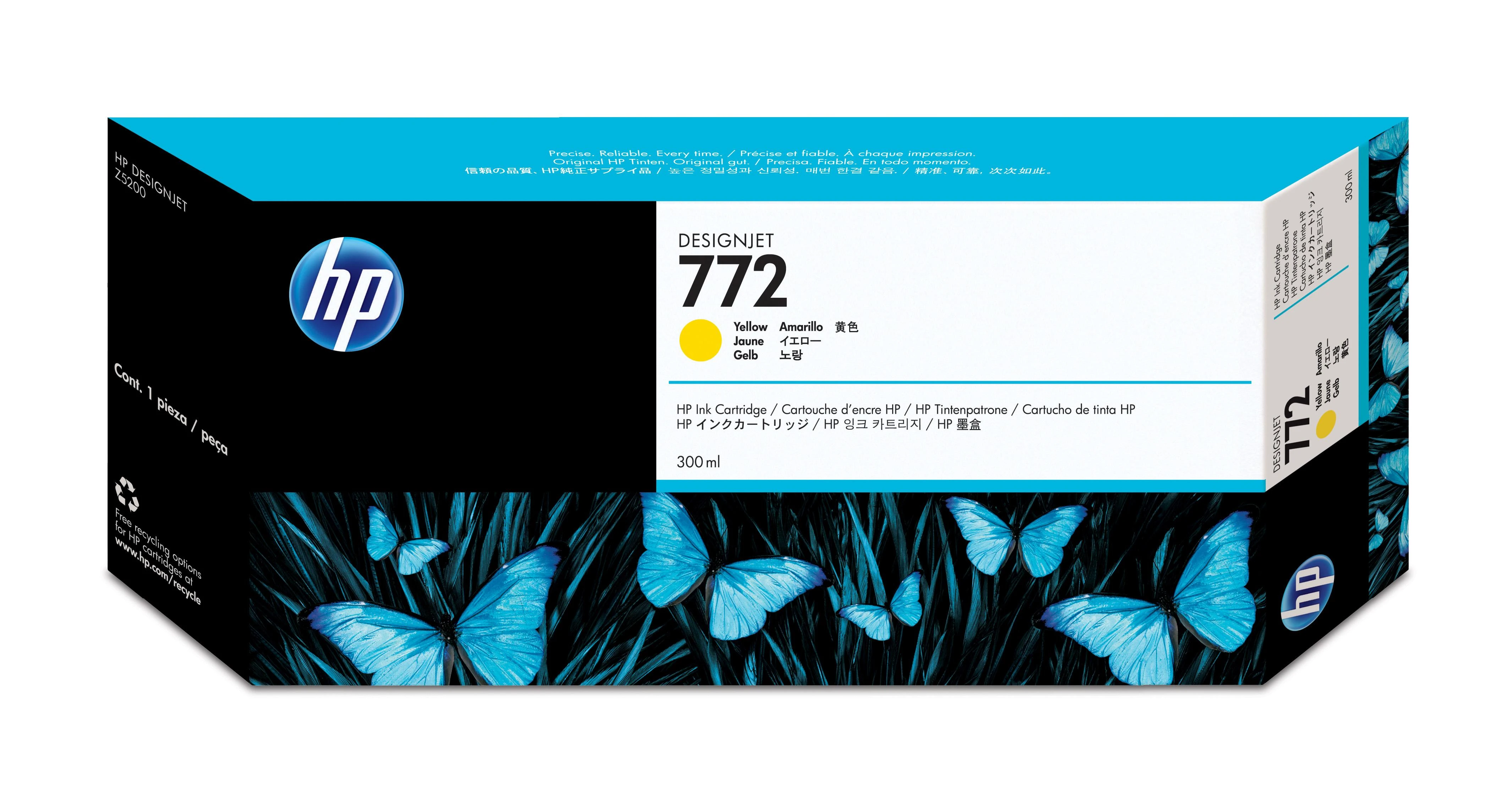 Hewlett Packard (HP) HP 772 geltono rašalo kasetė, 300 ml, skirta HP Designjet