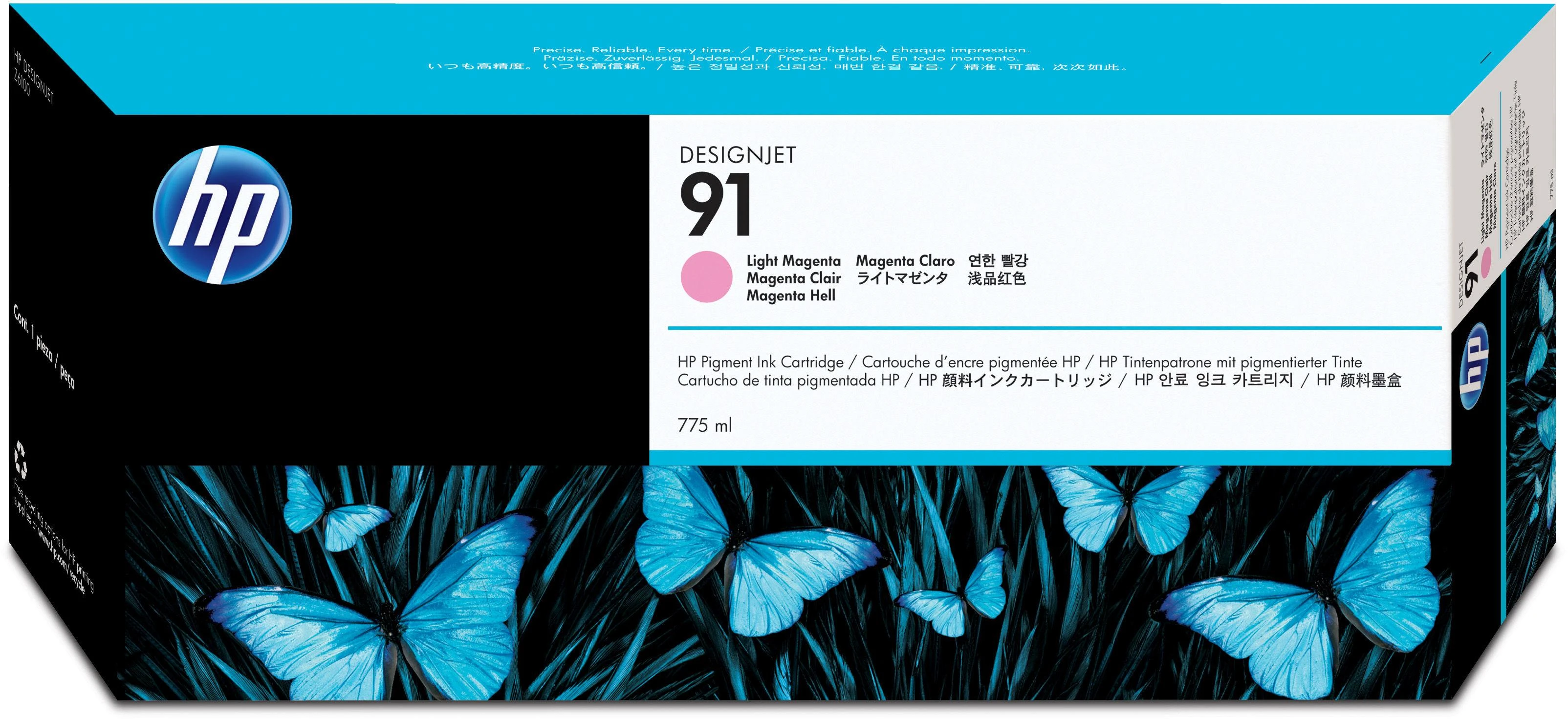 Hewlett Packard (HP) HP 91 775 ml šviesiai rausvai rausvo „DesignJet“ pigmentinio rašalo kasetė