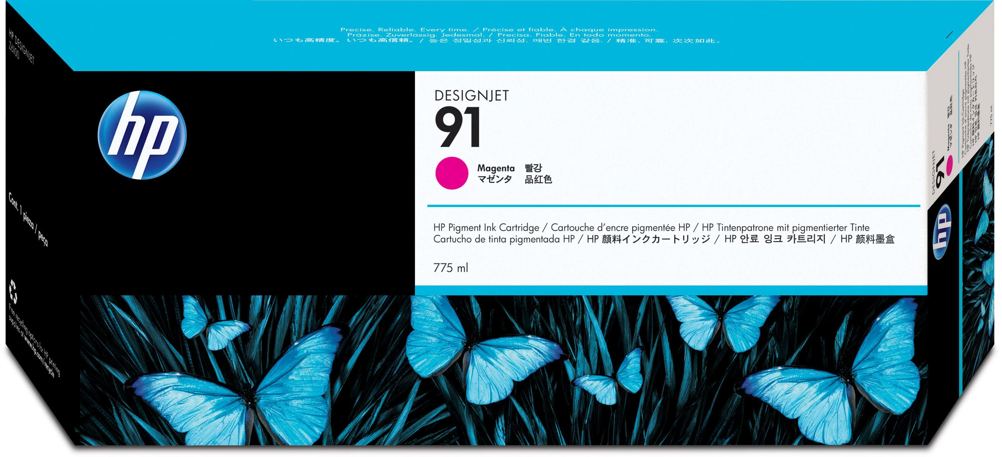 Hewlett Packard (HP) HP 91 Magenta rašalo kasetė su Vivera Ink, 775 ml, skirta HP Designjet Z6100