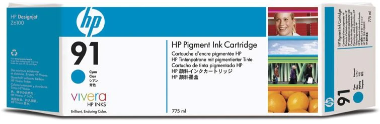 Hewlett Packard (HP) HP nr. 91 rašalo kasetė. Žydras rašalas su „Vivera“ rašalu (775 ml)