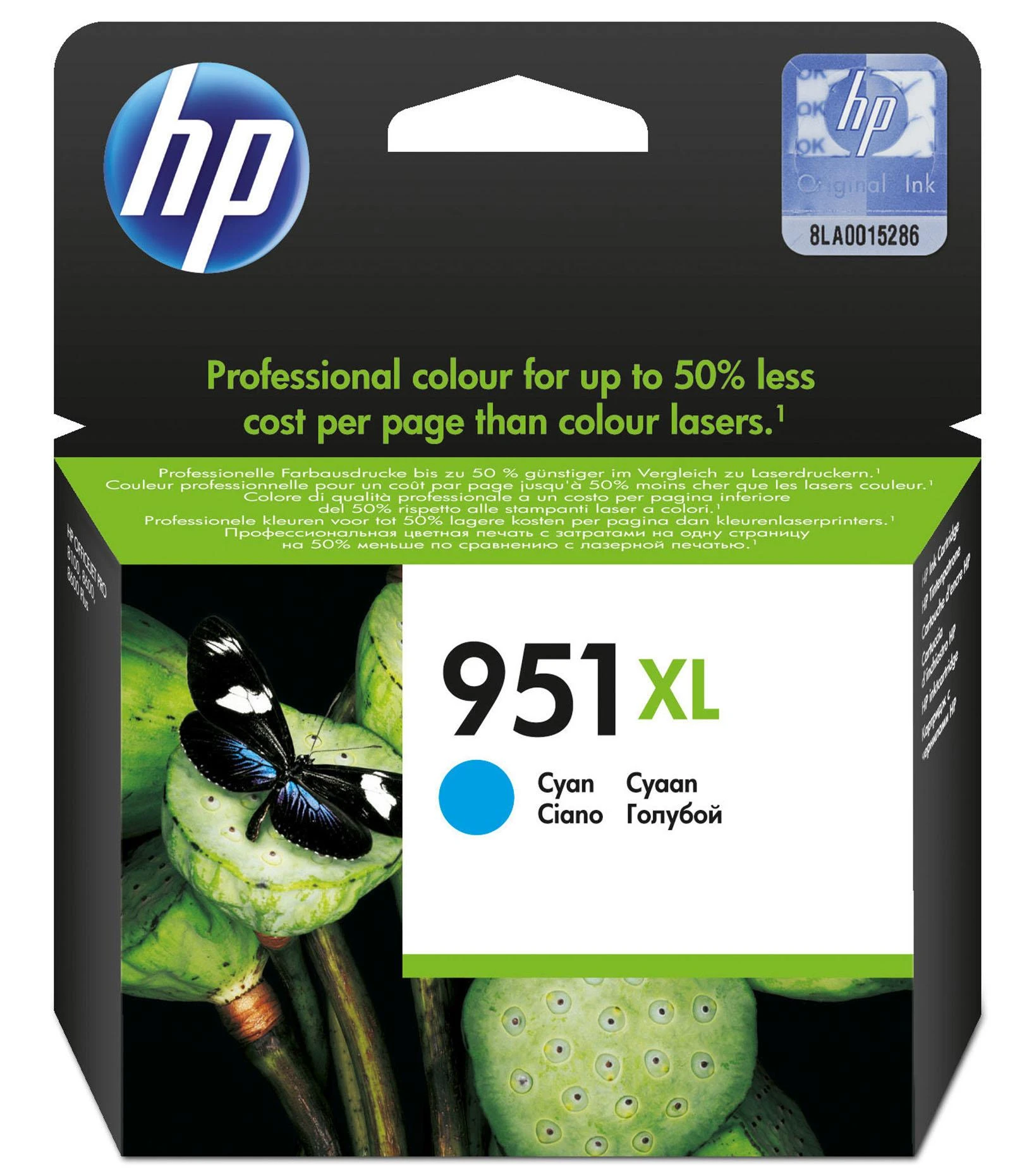 Hewlett Packard (HP) HP 951XL didelio našumo žalsvai mėlynos spalvos rašalo kasetė, 1500 puslapių, skirta Officejet 8600 Pro