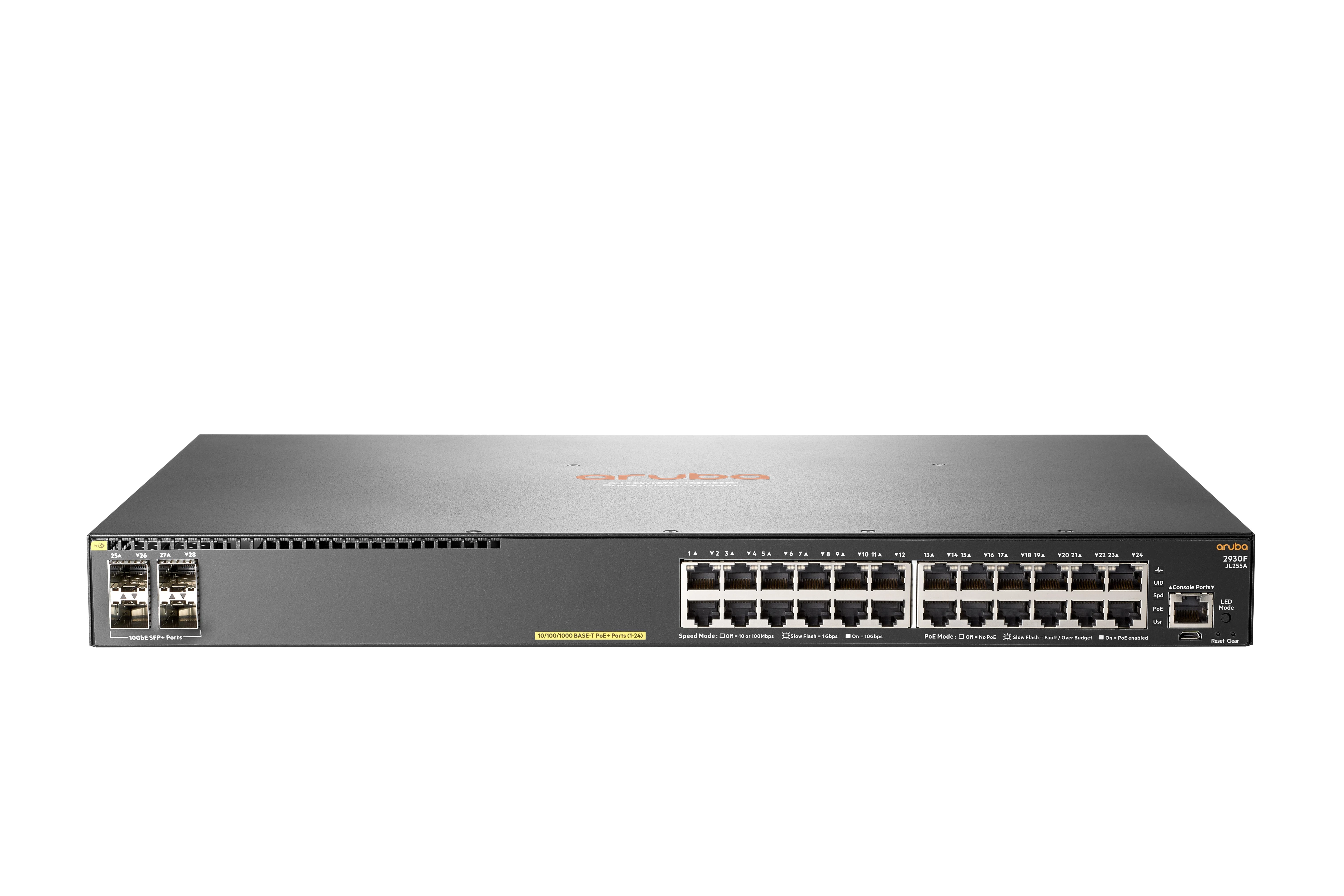Šakotuvas Hewlett Packard (HP) HPE Aruba 2930F 24G PoE+ 4SFP+ komutatorius (JL255A)