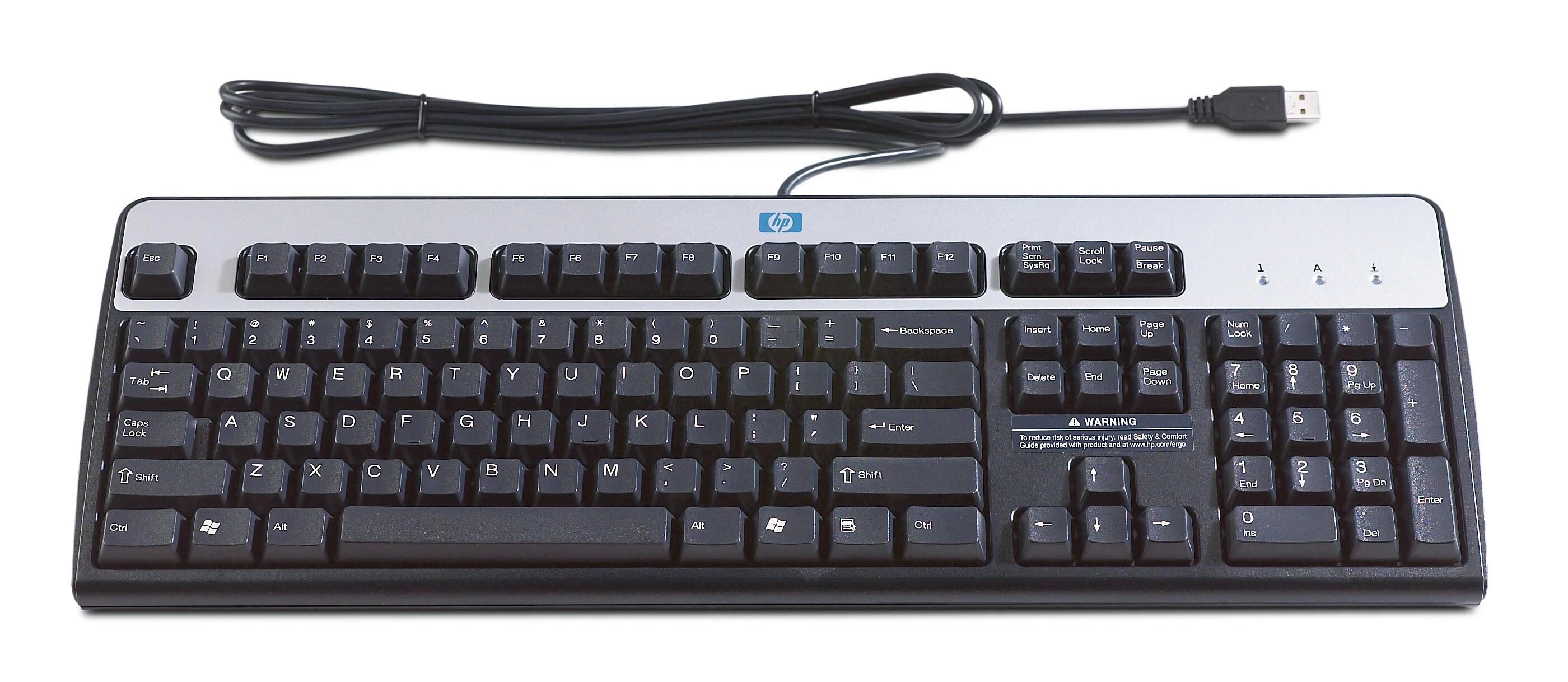 Hewlett Packard (HP) HP USB Standard Klaviatūra - Standard - su laidu - USB - Juodas - Sidabrinis