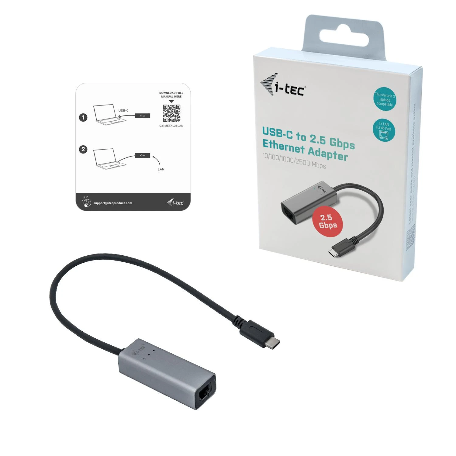 I-TEC USB-C metalinis 2,5 Gbps Ethernet adapteris 1x USB-C į RJ-45 LED suderinamas su Thunderbolt 3