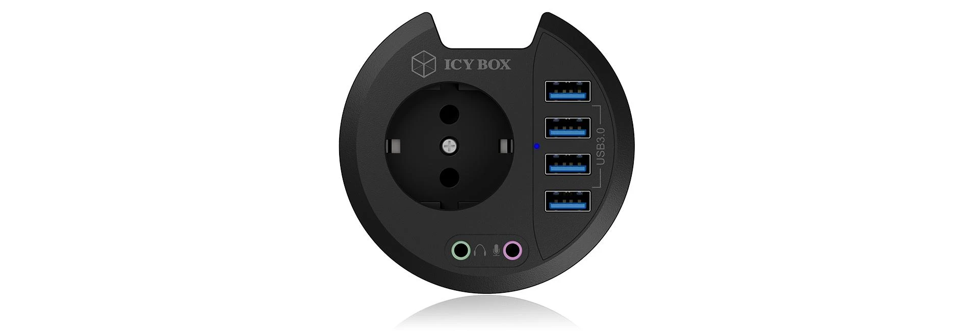 ICY BOX apvalus stalo skirstytuvas su USB ir elektros lizdu