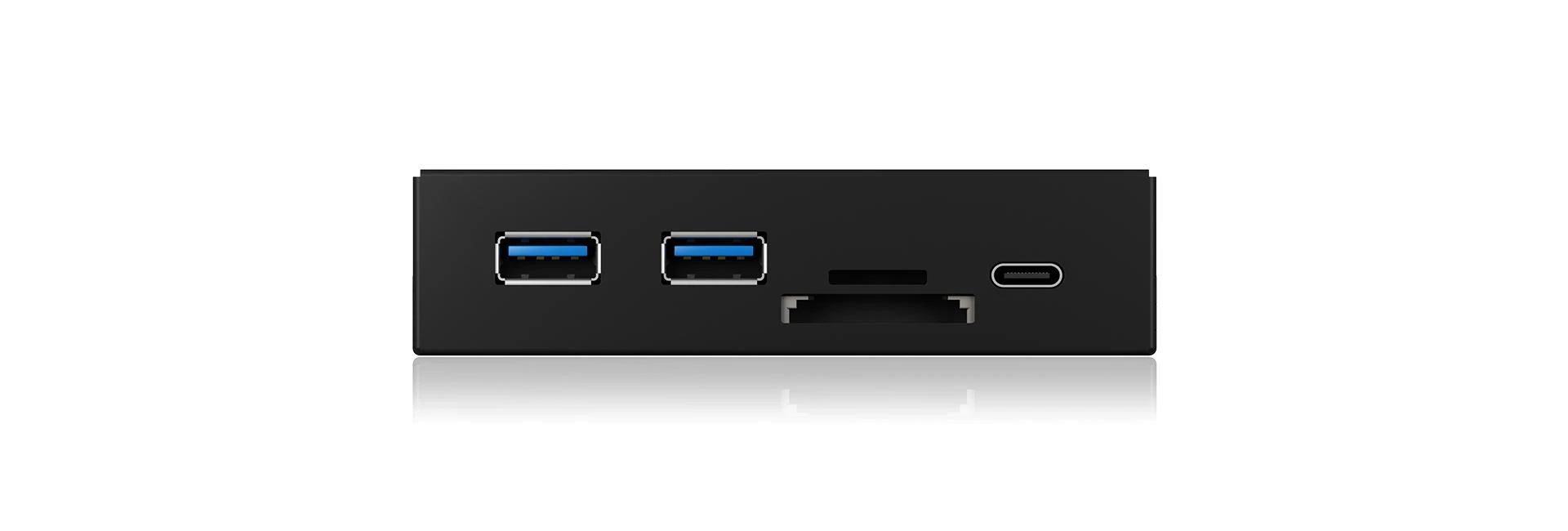 Icy Box USB šakotuvas su kortelių skaitytuvu priekyje