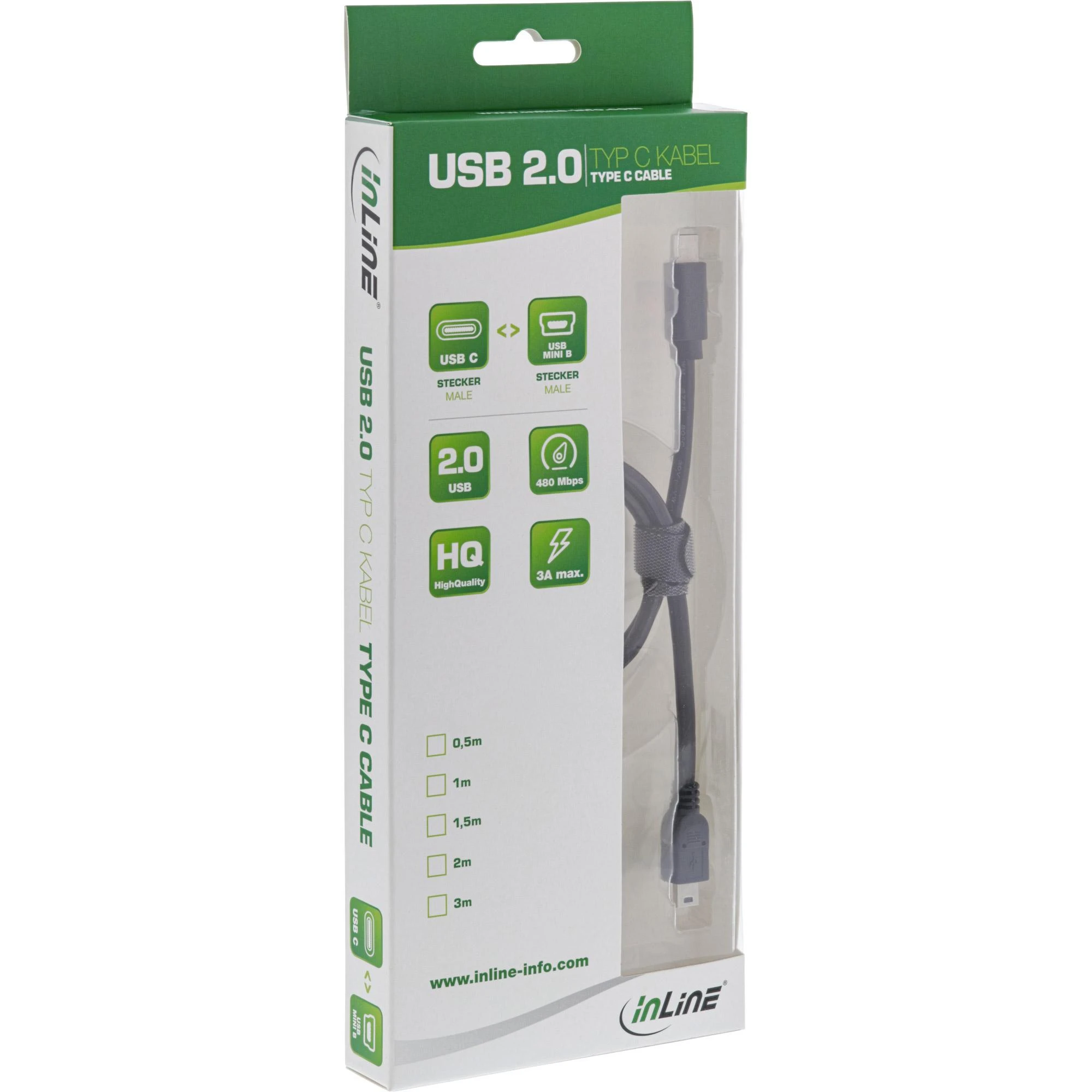 Kabelis USB InLine USB-C - miniUSB 0.5 m Juodas (35756)