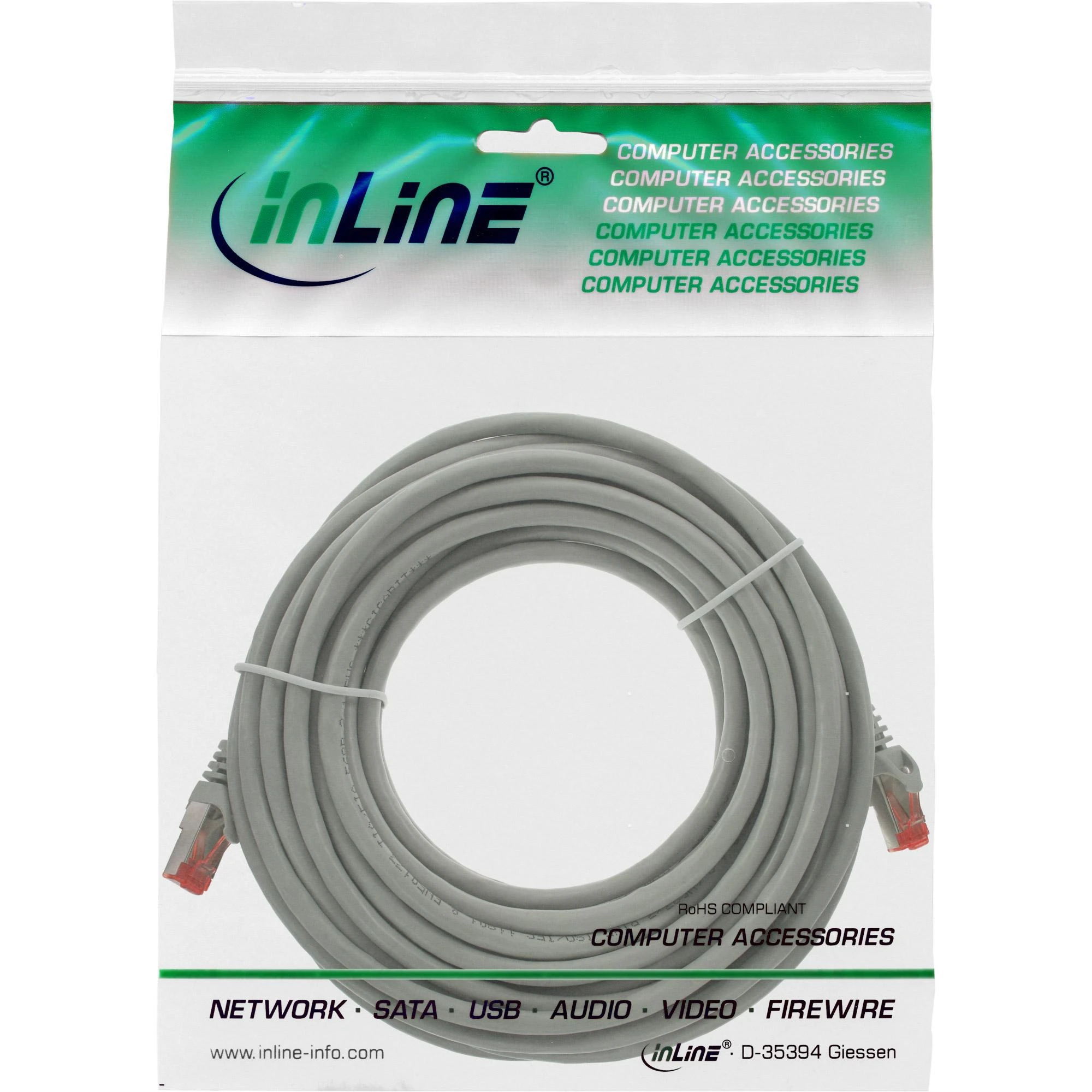 InLine Patchcord S/FTP, PiMF, Cat.6, 250MHz, PVC, CCA, pilka 10m (76110)