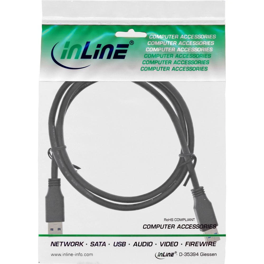 InLine USB 3.0 kabelis, nuo A iki A, juodas - 1m