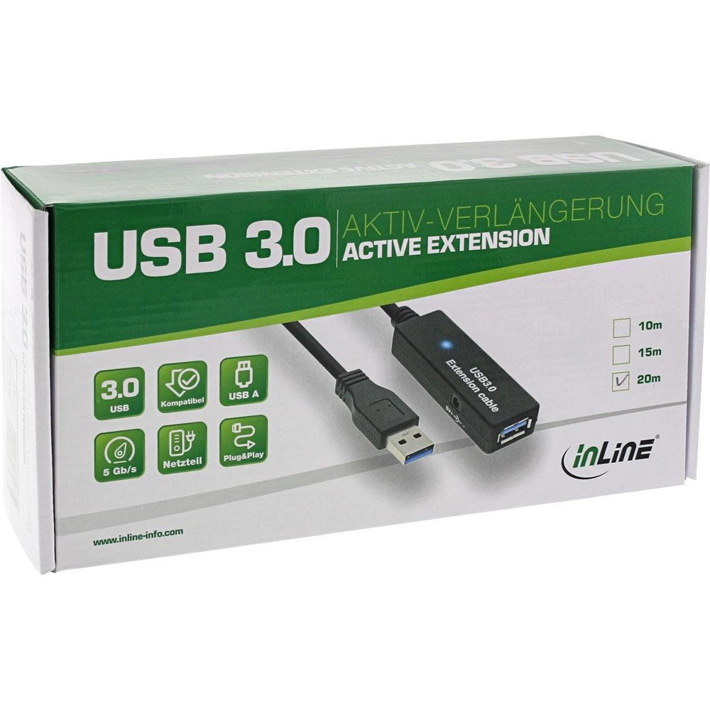 Kabelis USB InLine USB-A - 15 m Juodas (35656)