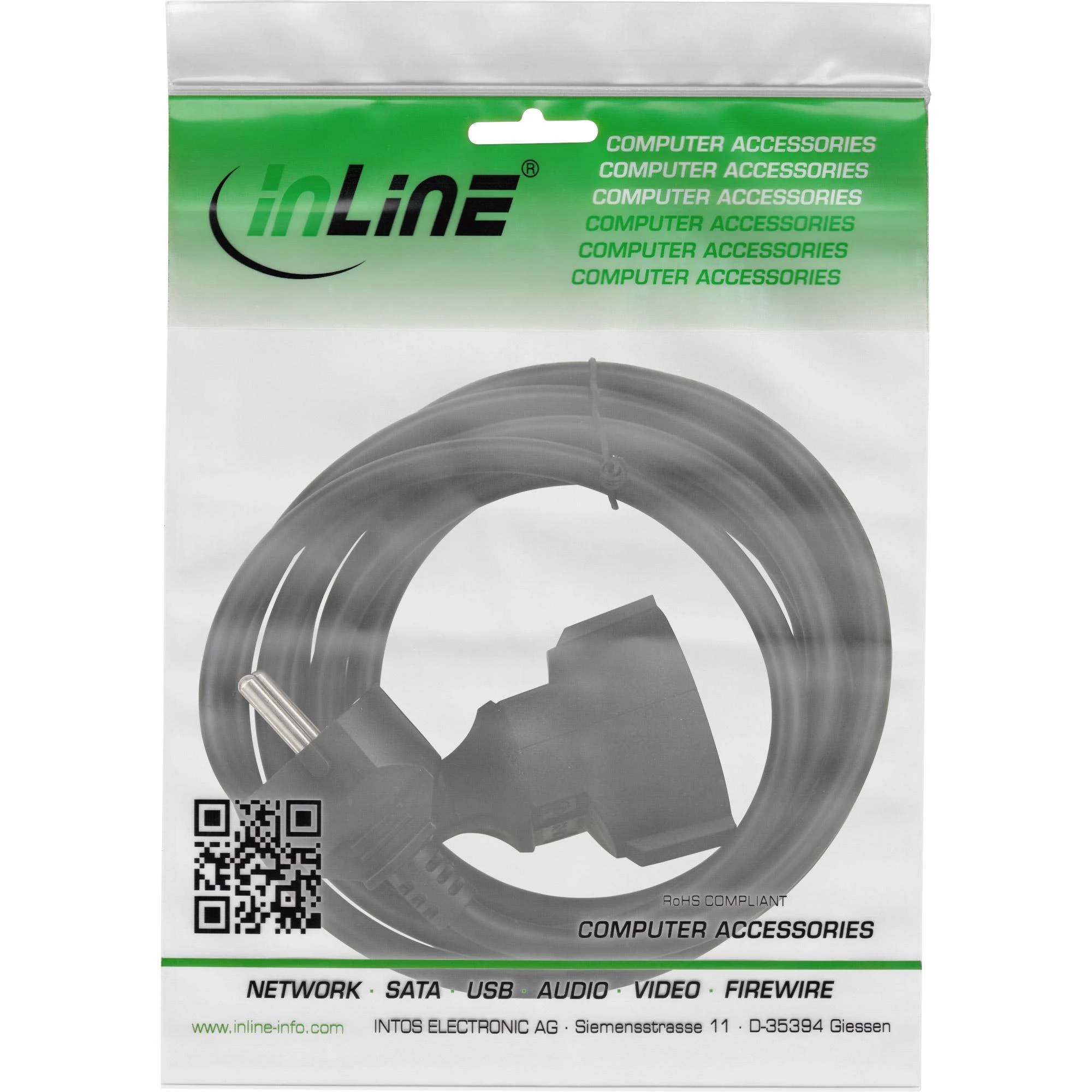 InLine maitinimo prailginimo laidas juoda 2m (16402)