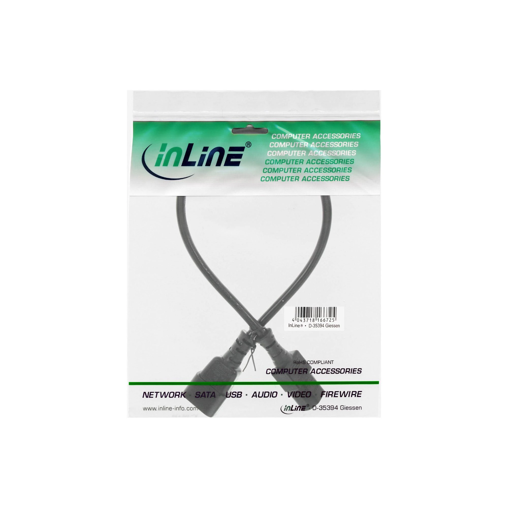 Intos InLine C13 - C14 įrenginys ir ilgintuvas, 0,5 m