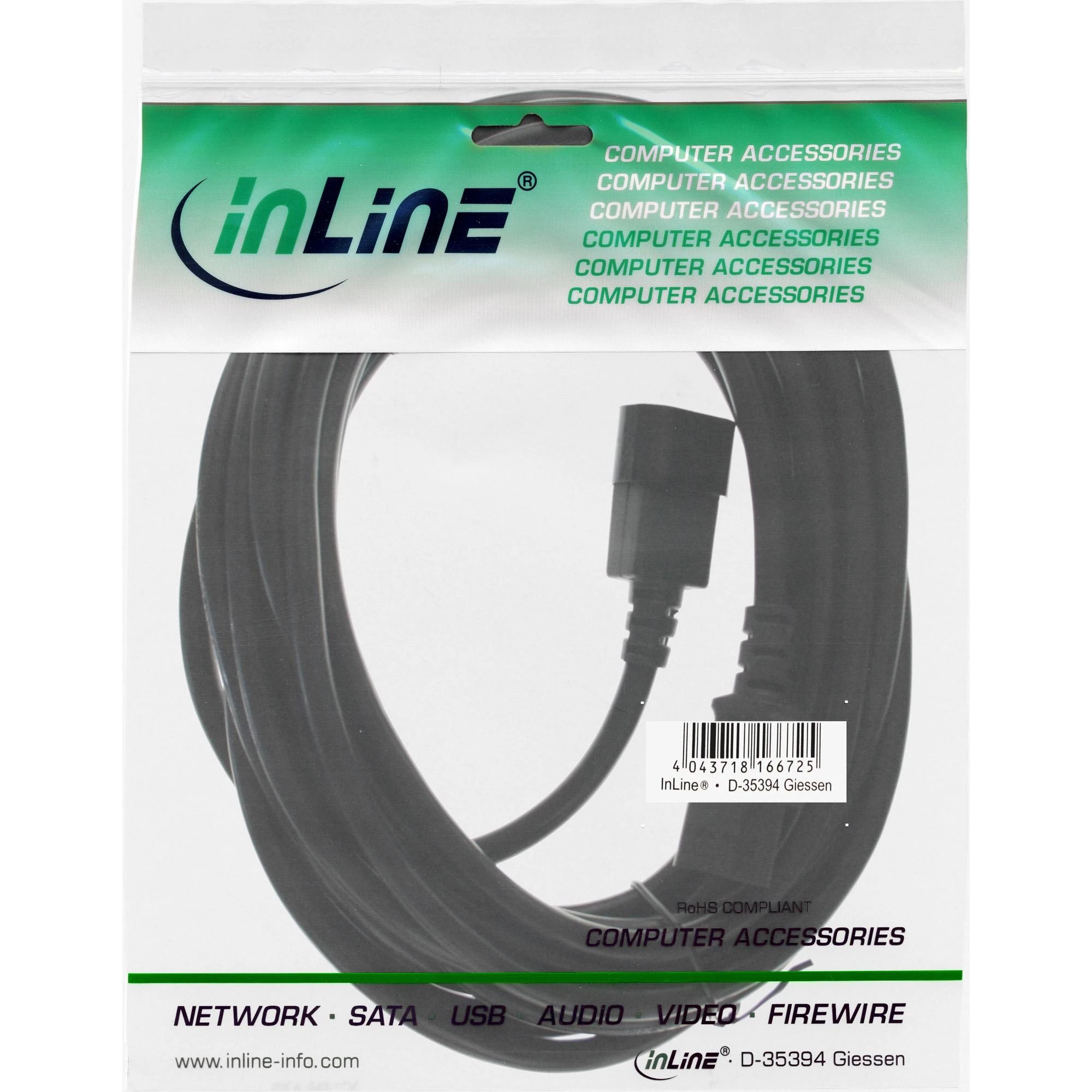 Intos InLine C13 - C14 įrenginys ir ilgintuvas, 7 m