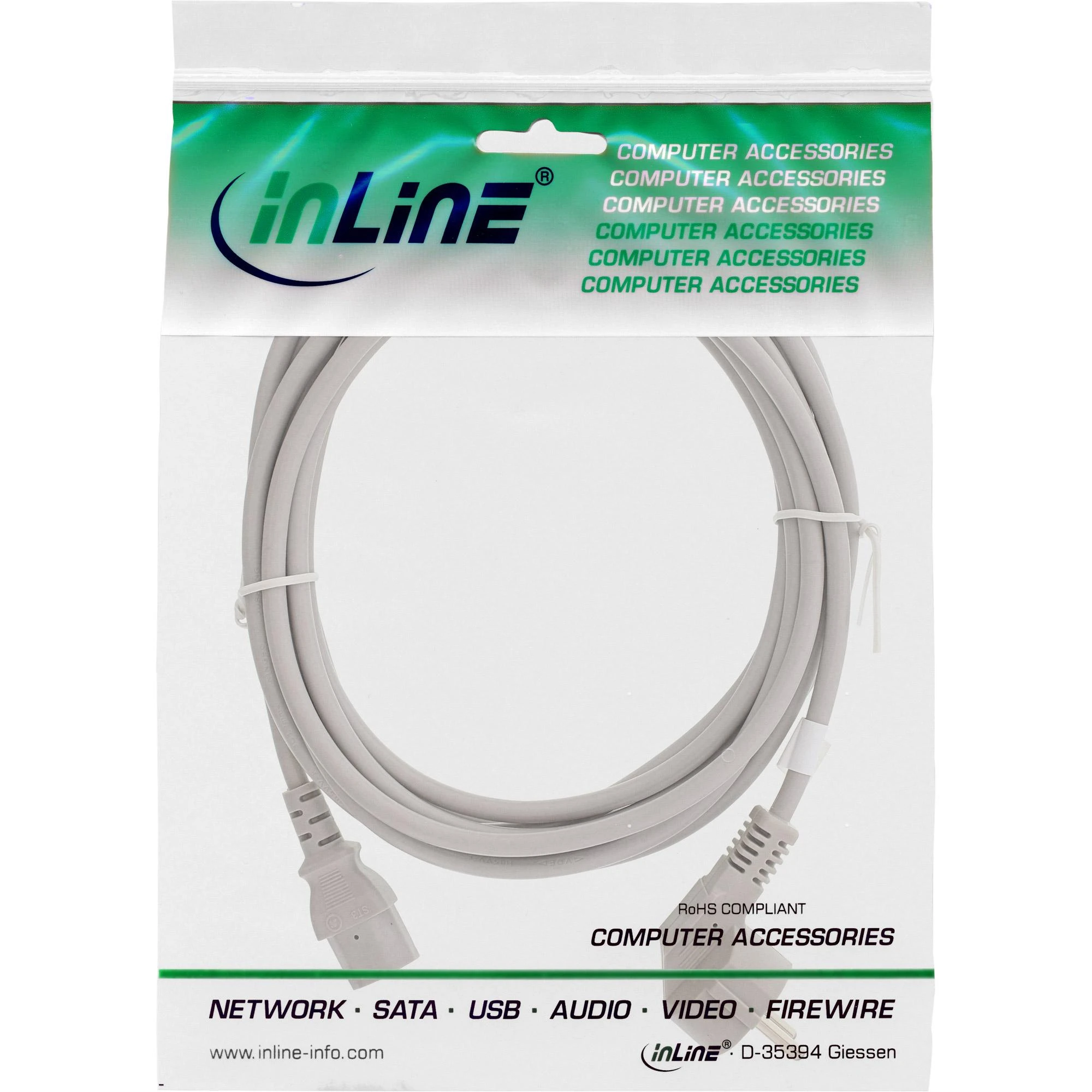 Maitinimo kabelis InLine F tipo kampinis – IEC jungtis (16652B)