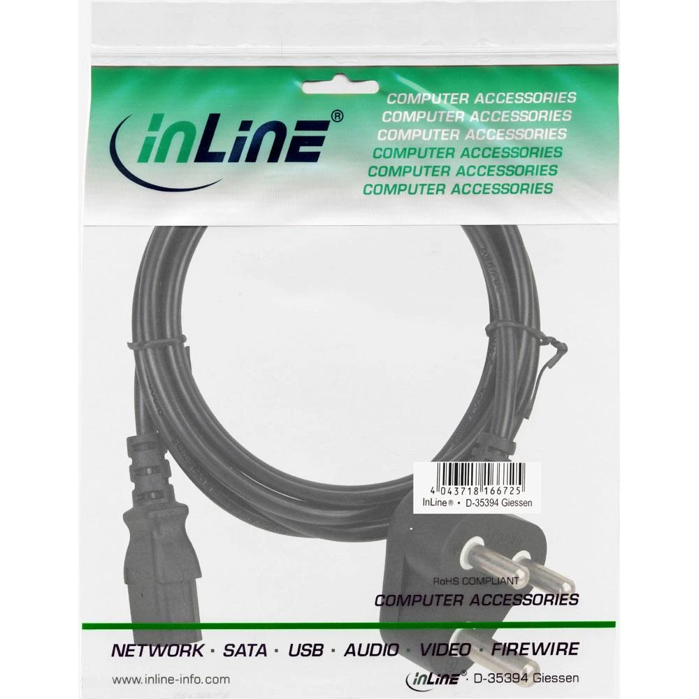 InLine maitinimo kabelis Pietų Afrikos maitinimo kabelis 10A tipas M - IEC jungtis 1,8 m - 16652L