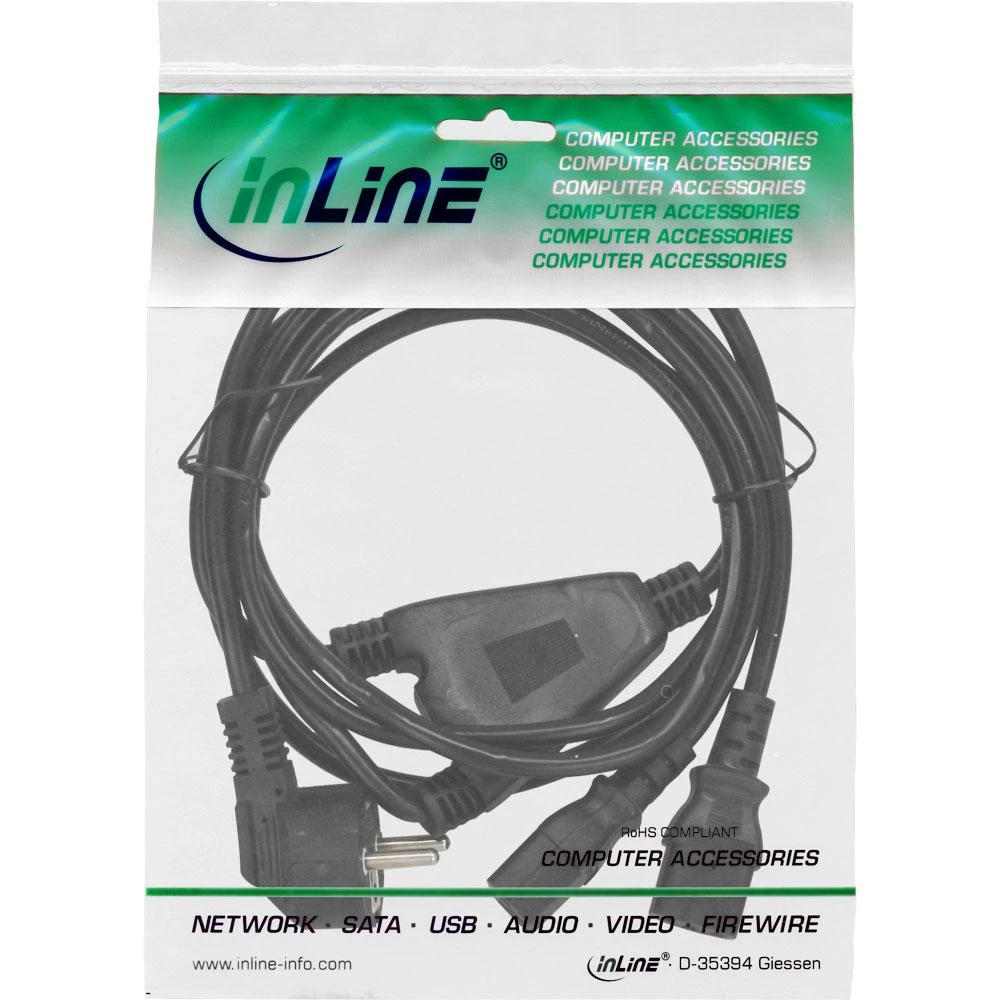 InLine Y paskirstymo kabelis, 1x SchuKo iki 2x IEC lizdai, 1,8 m