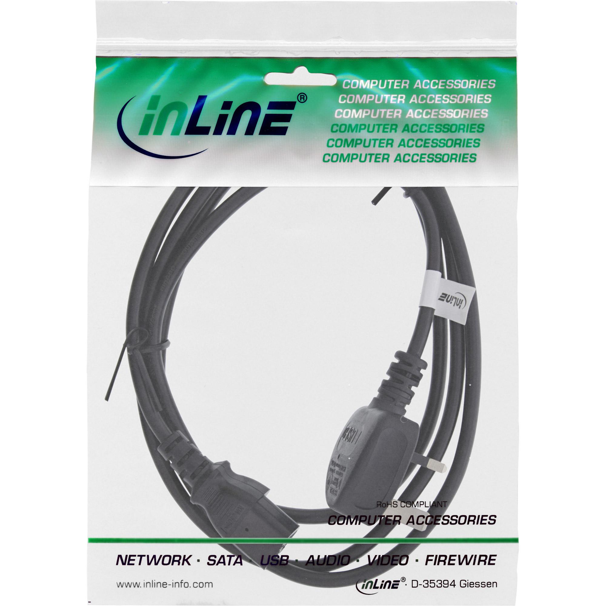 InLine Maitinimo kabelis ® Maitinimo kabelis JK / Anglijos kištukas prie 3 kontaktų IEC C13, juodas, 2 m