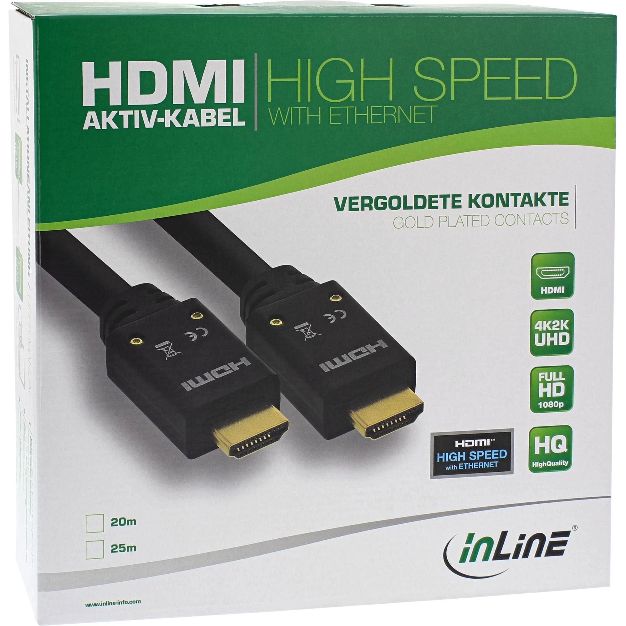 InLine HDMI kabelio pakuotė su jungčių vaizdu