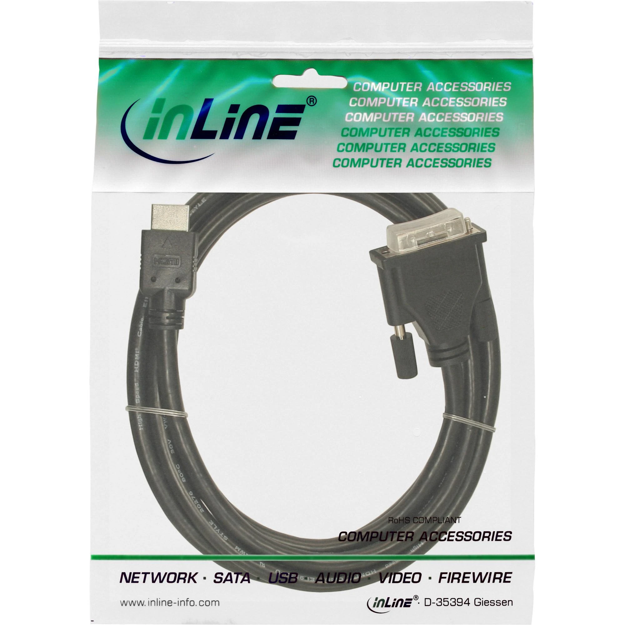 InLine HDMI į DVI-D 5m kabelis pakuotėje
