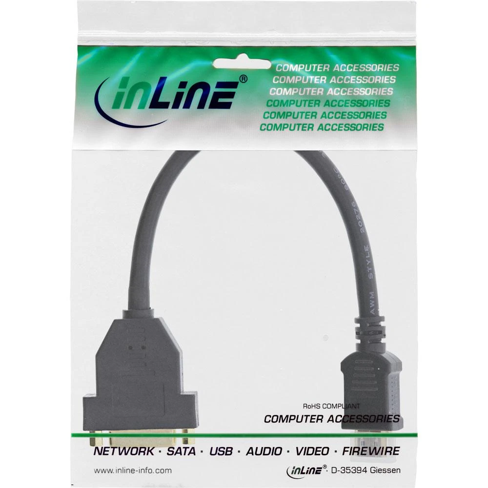 InLine HDMI į DVI lizdo adapterio kabelis didelės spartos, juodas - 0,2 m