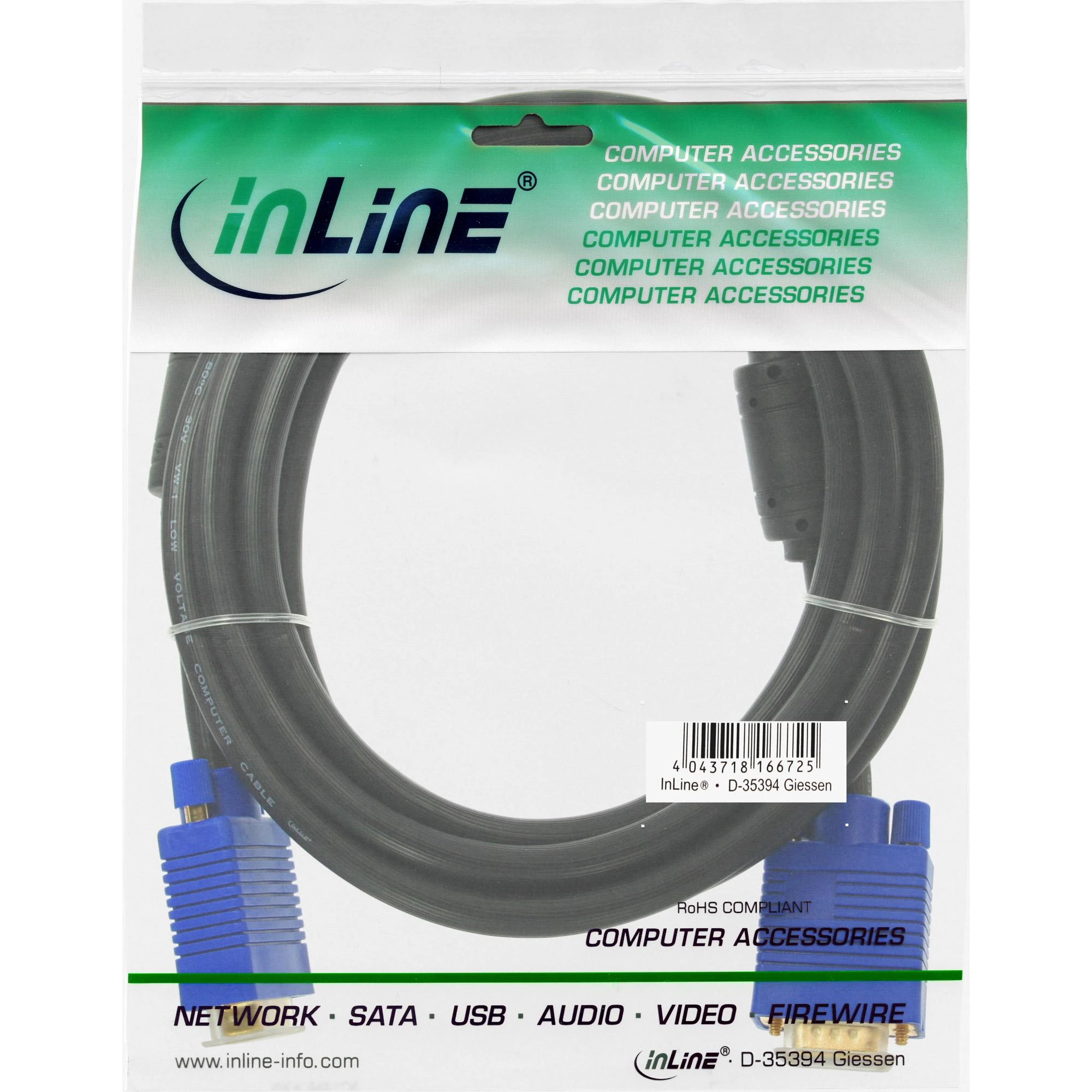 InLine VGA kabelis su mėlynomis jungtimis