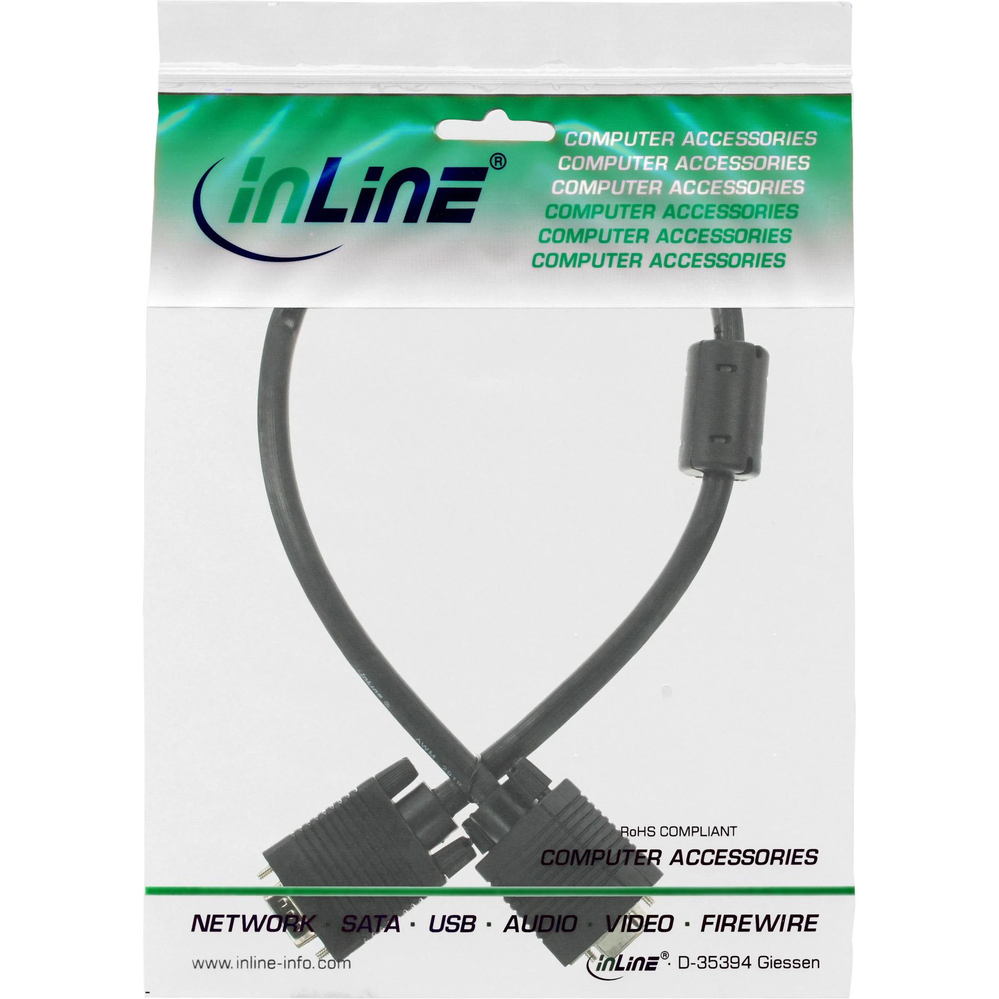 VGA laidas InLine su ferito filtru pakuotėje
